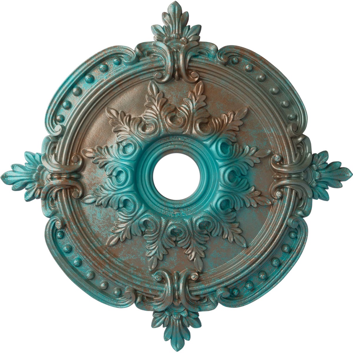 Ekena Millwork CM28BECGS Benson Classic 28.375-in W x 28.375-in L Painted Copper Green Patina Polyurethane Whole Ceiling Medallion