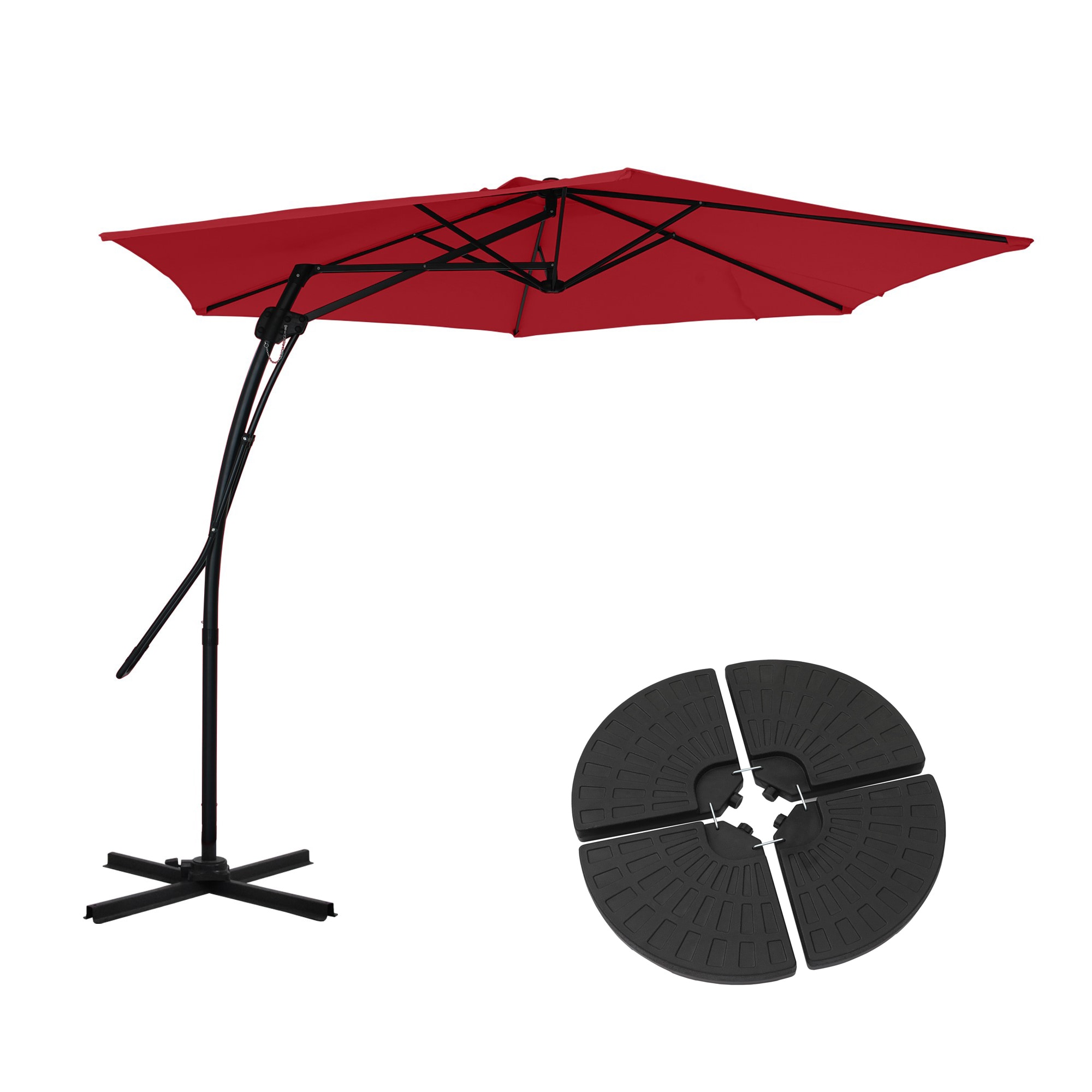 Mondawe LC-NSM004BY 10-ft Steel Red No-tilt Offset Patio Umbrella with Base