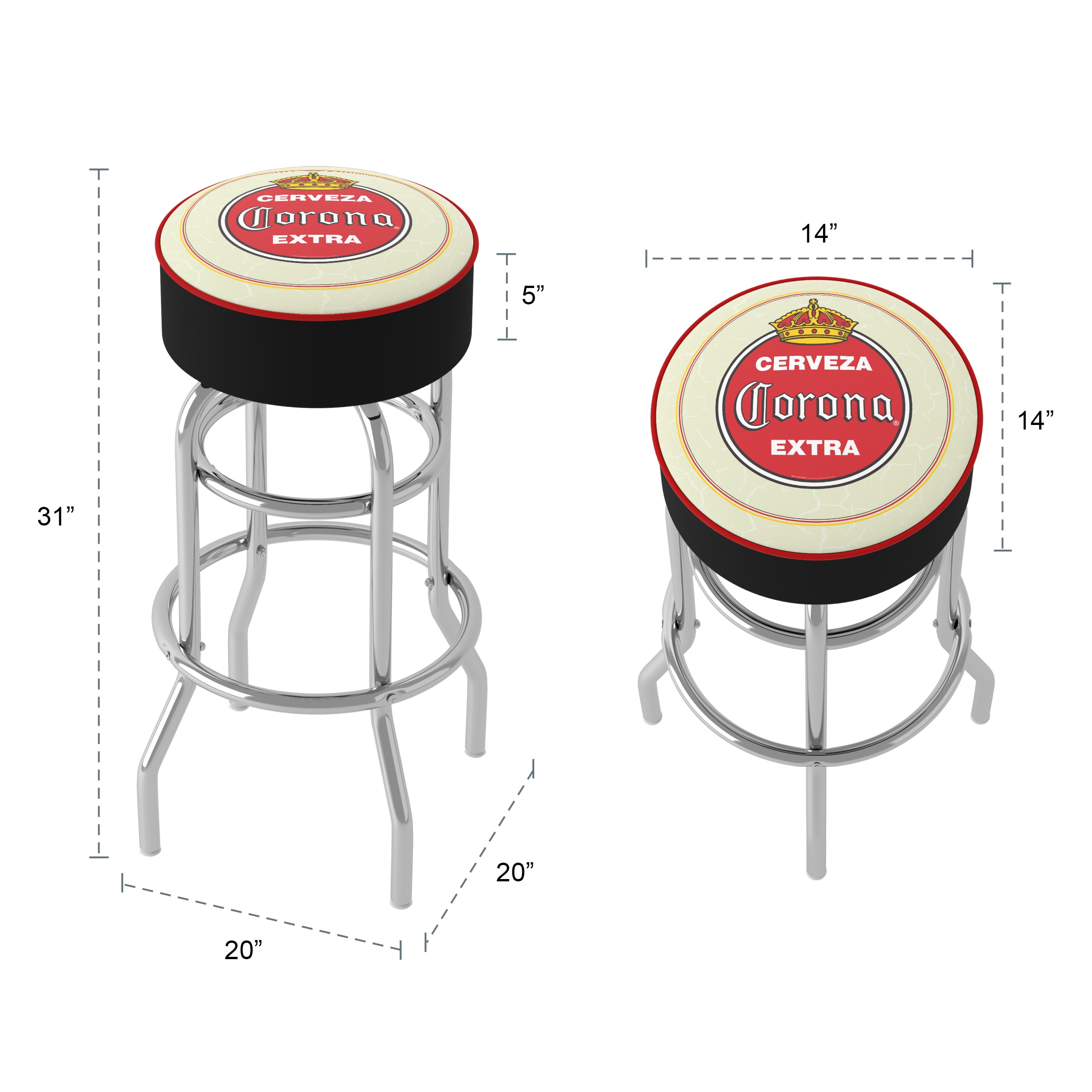 Corona Vintage Adjustable 26'' Red Metal Swivel Counter Stool