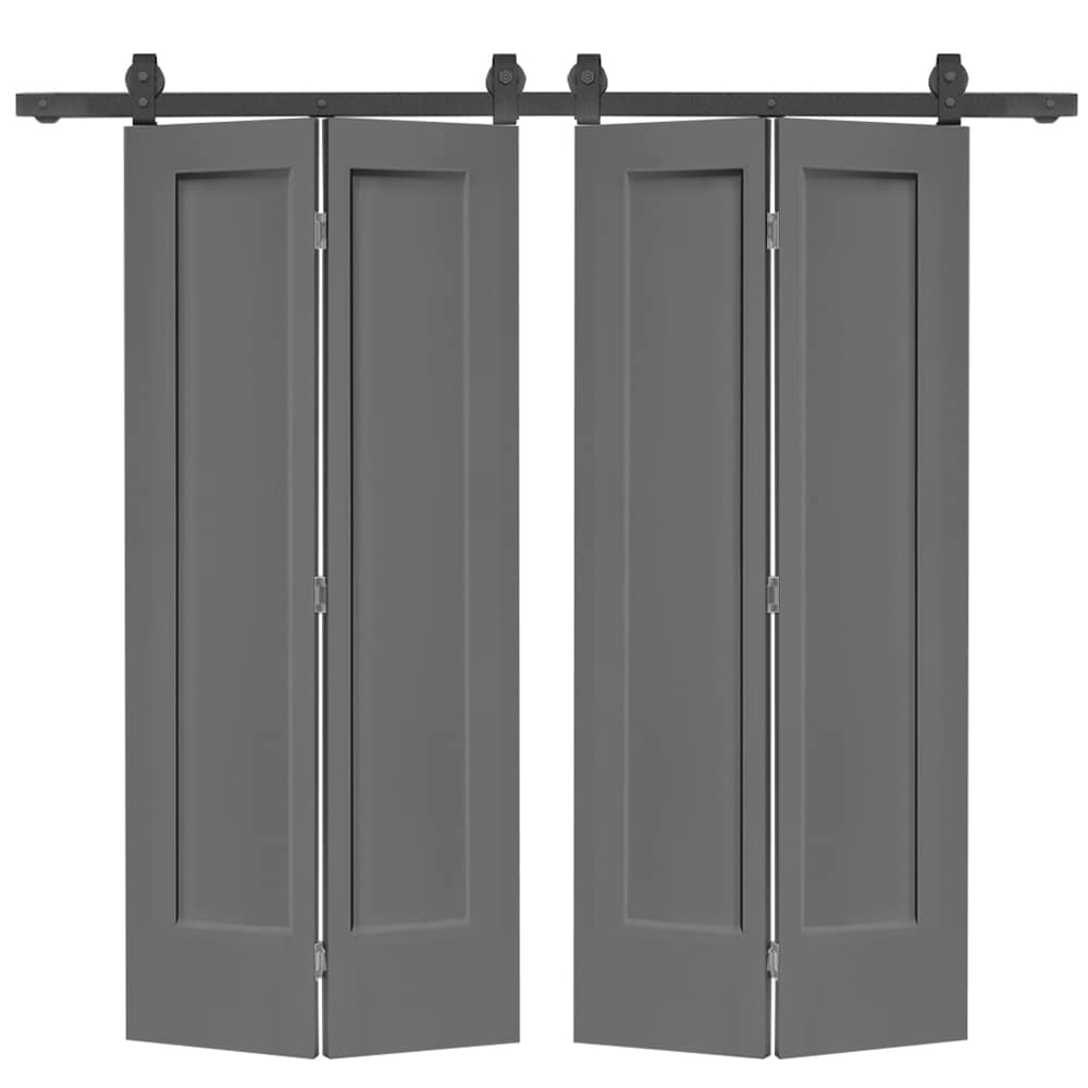 CALHOME 1300-4-T+1P-24SG(2 48-in x 80-in Light Gray MDF Hollow core Double Barn Door (Hardware Included)