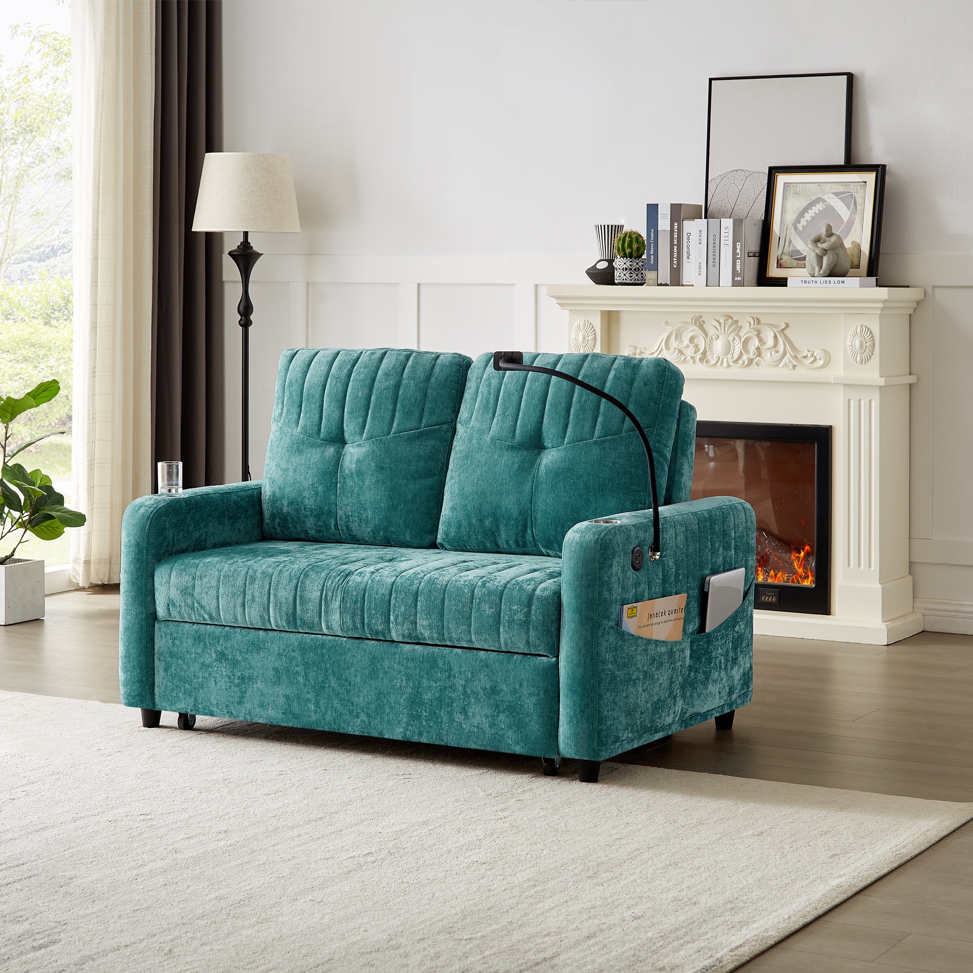 ModernLuxe L-N719S001650T 46-in Modern Teal Faux leather Sofa