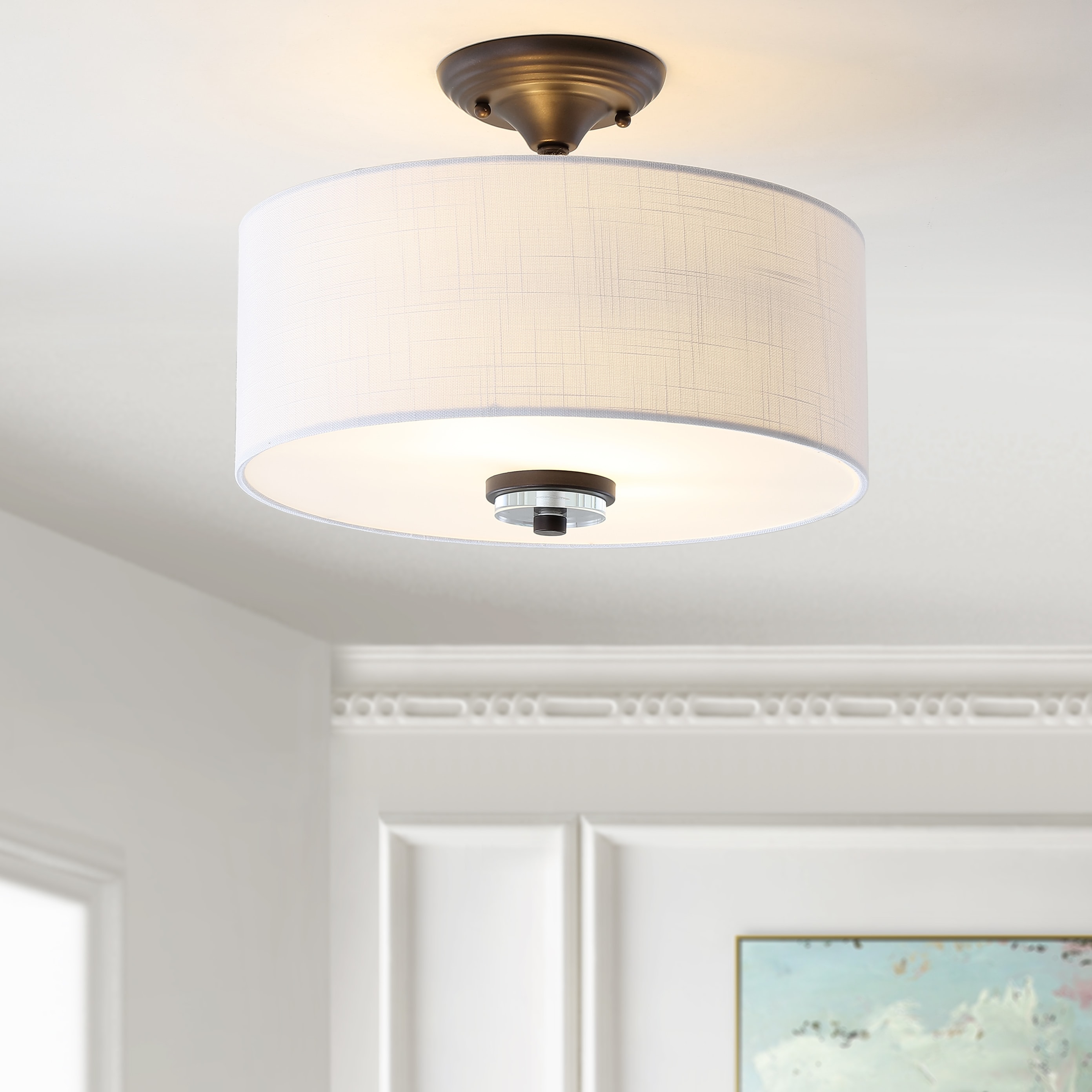 JONATHAN  Y JYL9033A Marc 15" Metal/Crystal Traditional Transitional 1 -Light 15-in Oil rubbed Bronze Semi Flush Mount Light