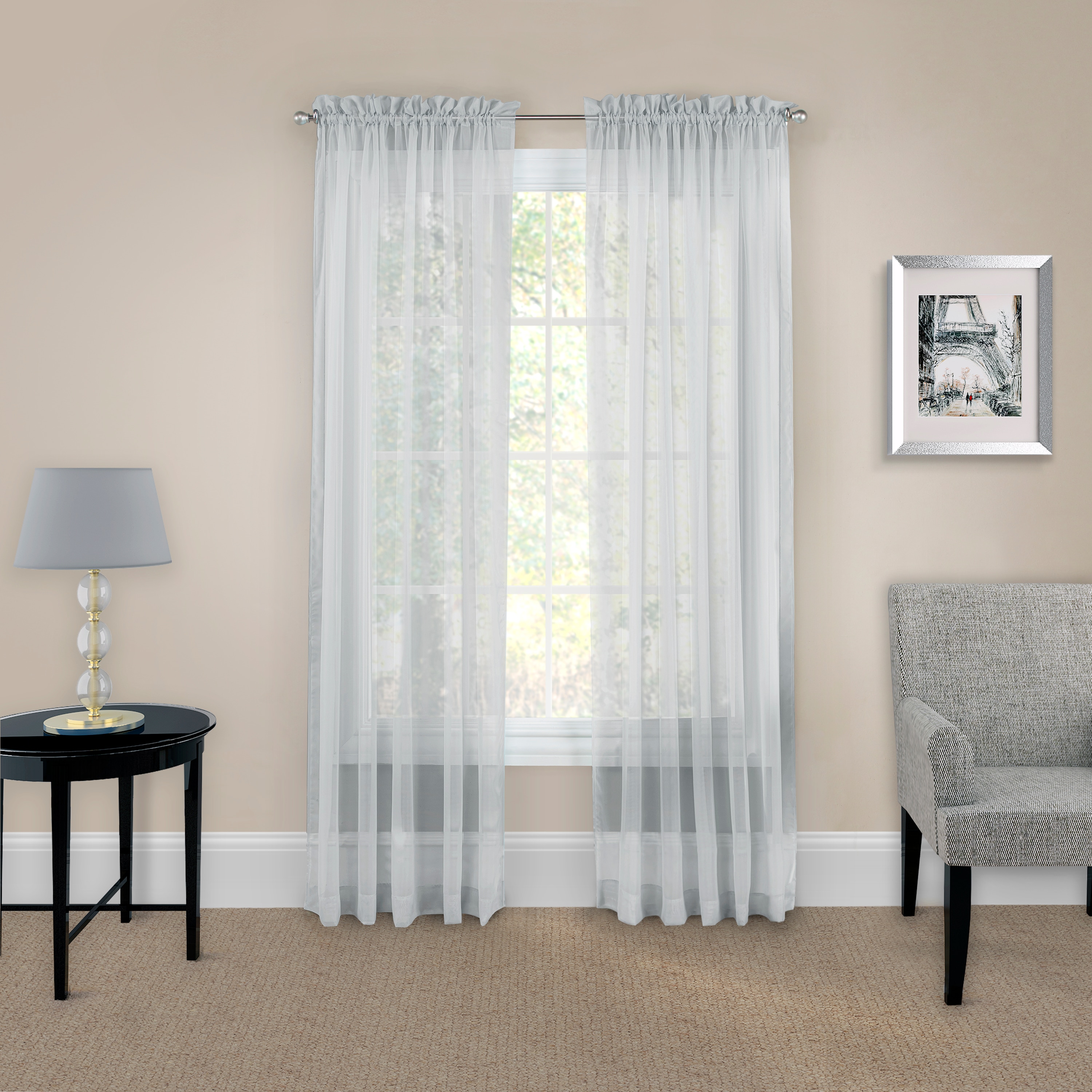 Pairs To Go 16005118X084GRE 118-in Grey Sheer Rod Pocket Curtain Panel Pair