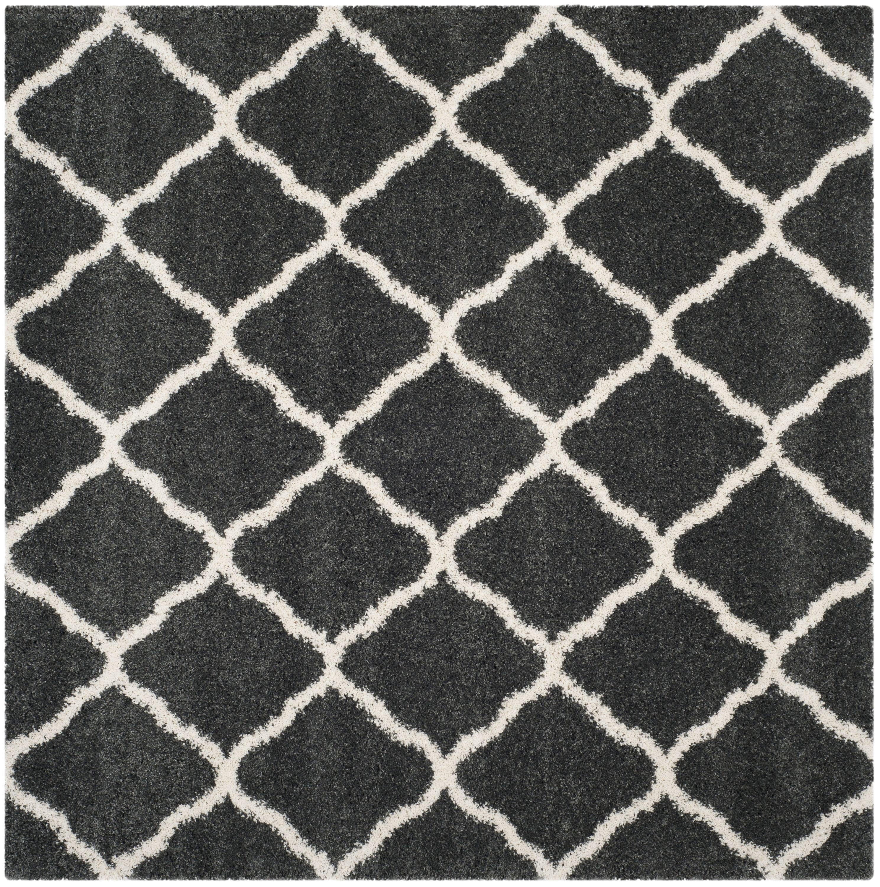 Safavieh SGH283G-7SQ Hudson Sabine Shag 7 x 7 (ft) Loomed Polypropylene Dark Gray/Ivory Square Indoor Trellis Area rug
