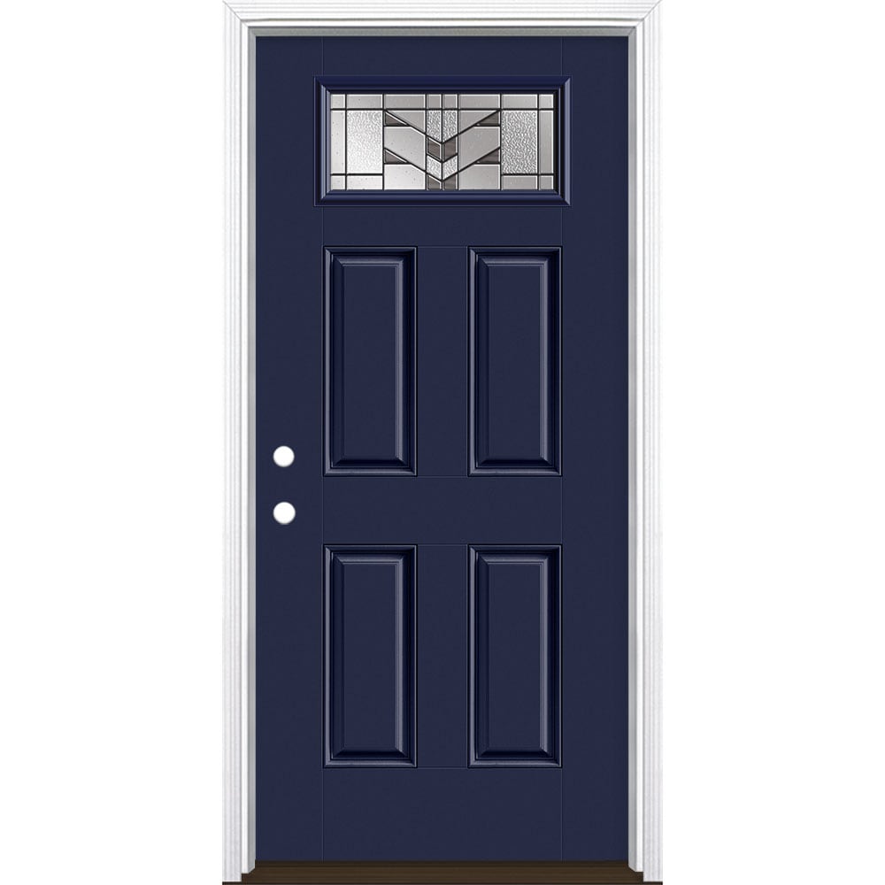 Masonite 3420488 Frontier 36-in x 80-in x 4-9/16-in Fiberglass 1/4 lite Right-hand inswing Eclipse Painted Prehung Front Door with Brickmould Insulating core