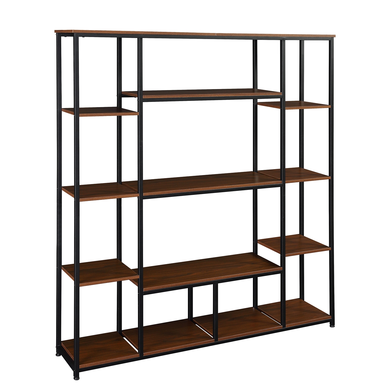 Mondawe MA-N25990BW Walnut Metal 5-Shelf Bookcase (59-in W x 70.9-in H x 11.8-in D)