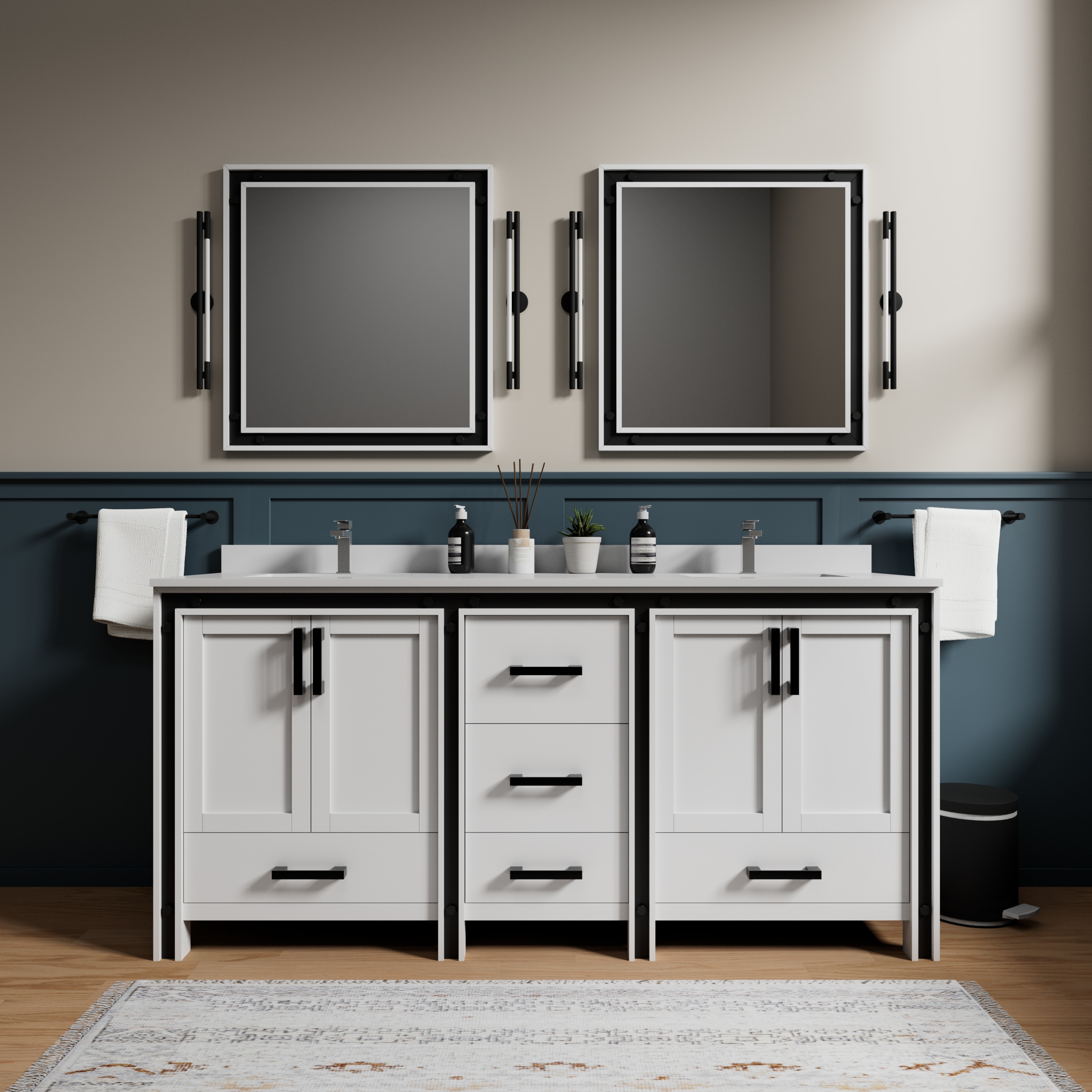 Lexora LVZV72DA211 Ziva 73-in White Undermount Double sink Bathroom Vanity with White Quartz Top (Mirror Included) (Faucet Included)