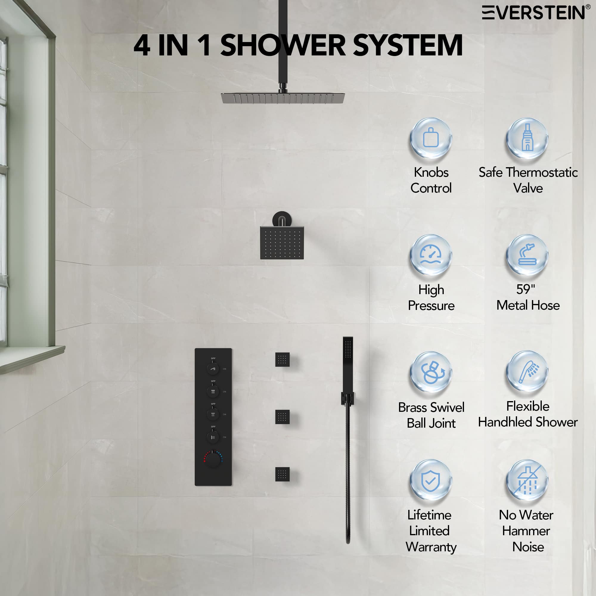 EVERSTEIN SFS-1063-BK16 Showerhead-Bar-Panels - View #3