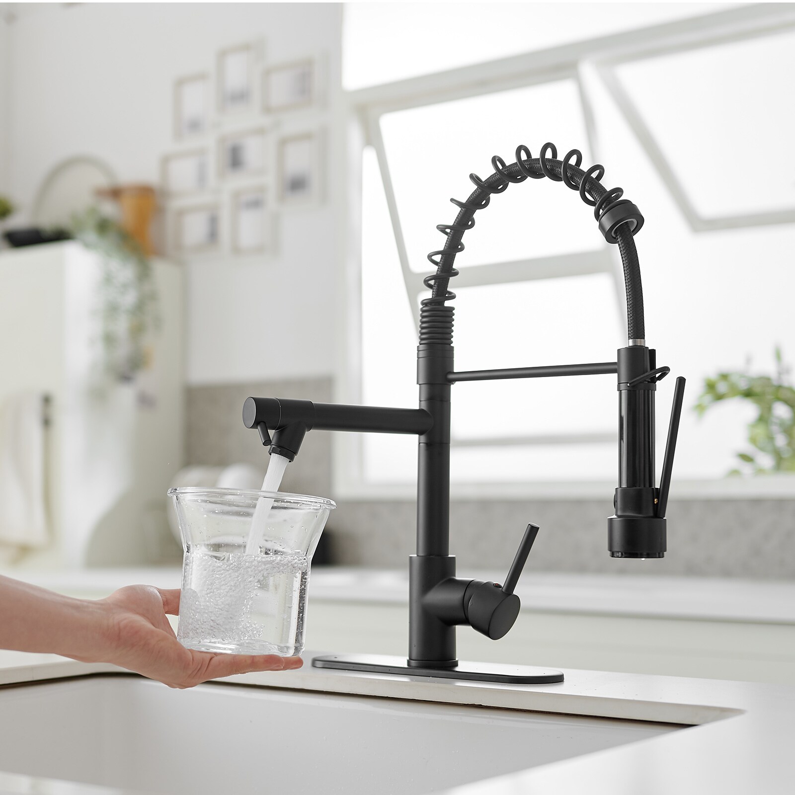 Bwe A 94016 Kitchen Faucet Matte Black Single Handle Filtered Kitchen Faucet With Sprayer Deck 