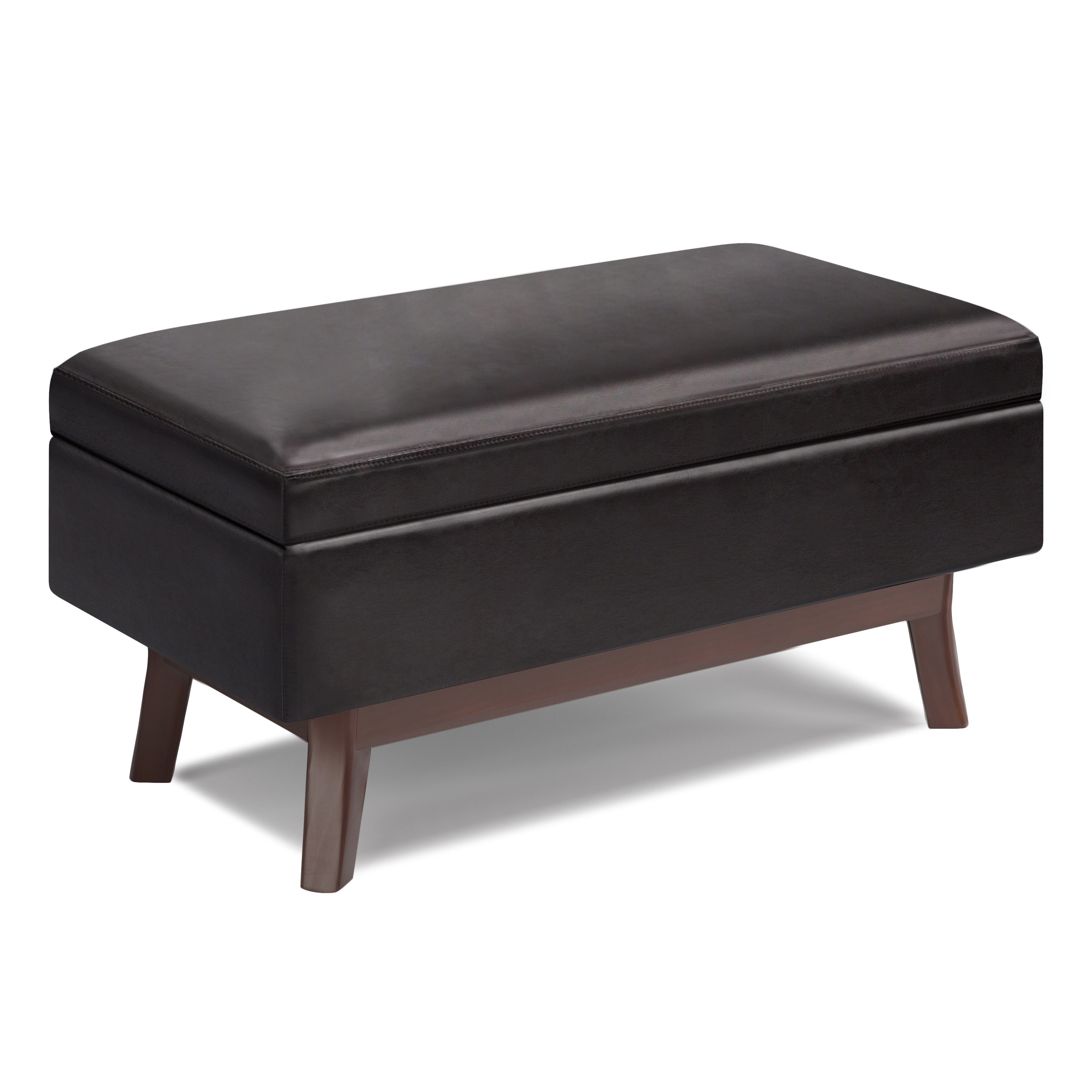 Simpli Home AXCOT267SR-BR Owen Midcentury Tanners Brown Faux Leather Storage Ottoman