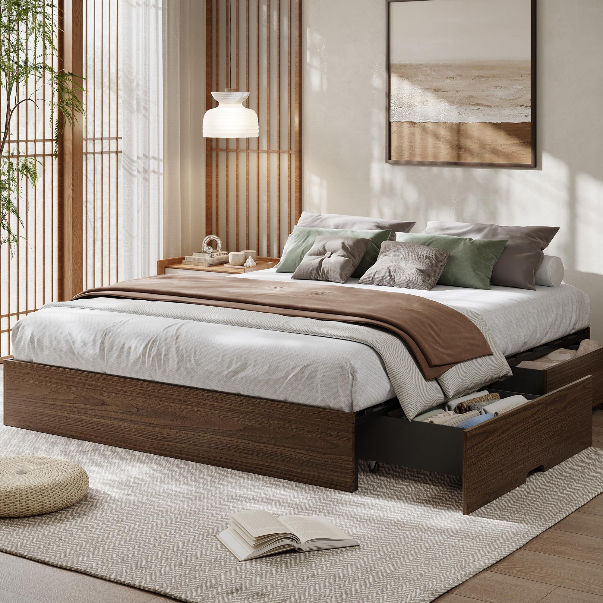 GarveeLife King Size Modern Storage Platform Bed Frame 2 Drawers Low ...
