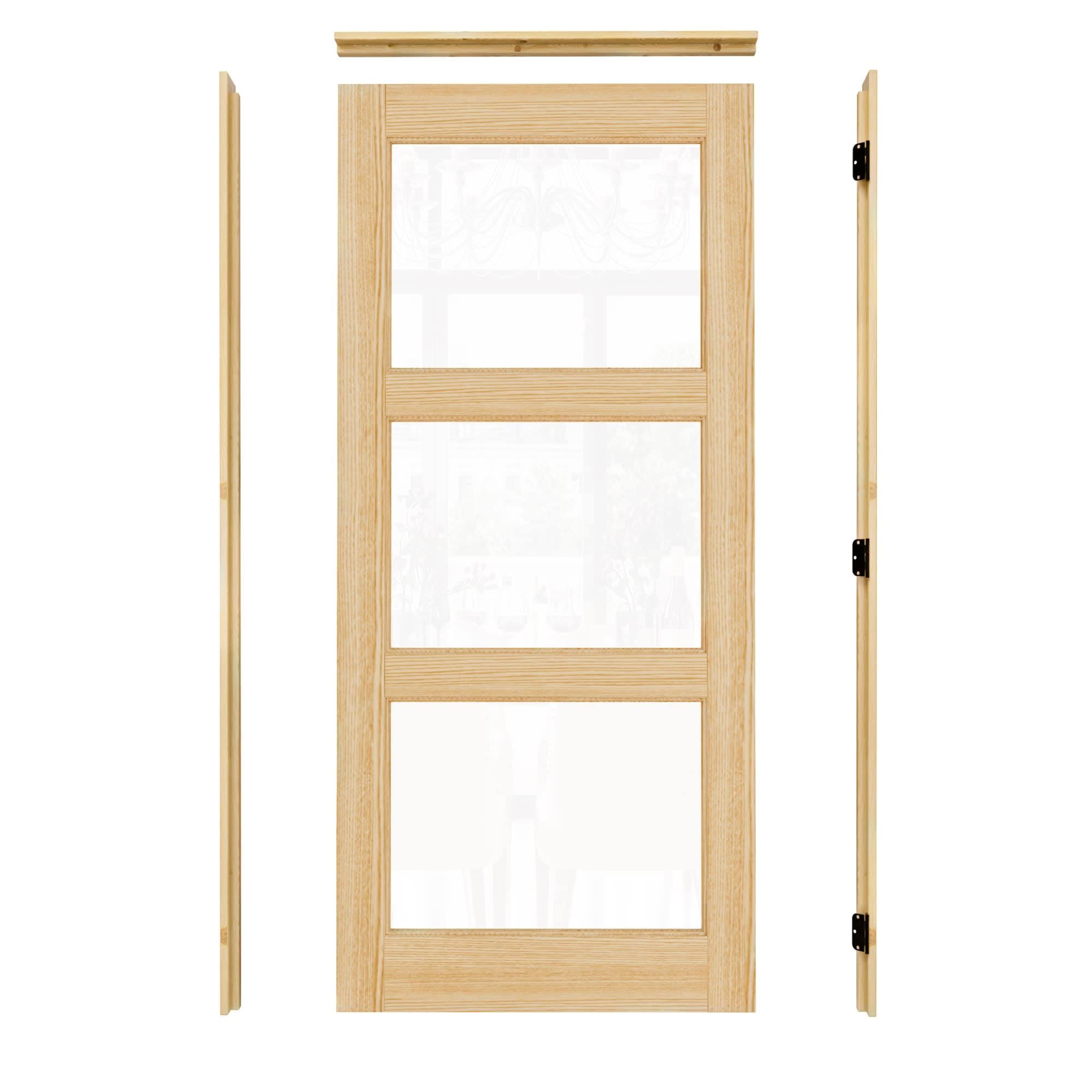 Ark Design 6 Lite Clear Glass Unfinished Pine Wood and Front Door Slab 36-in x 80-inWith quickly assembly jamb