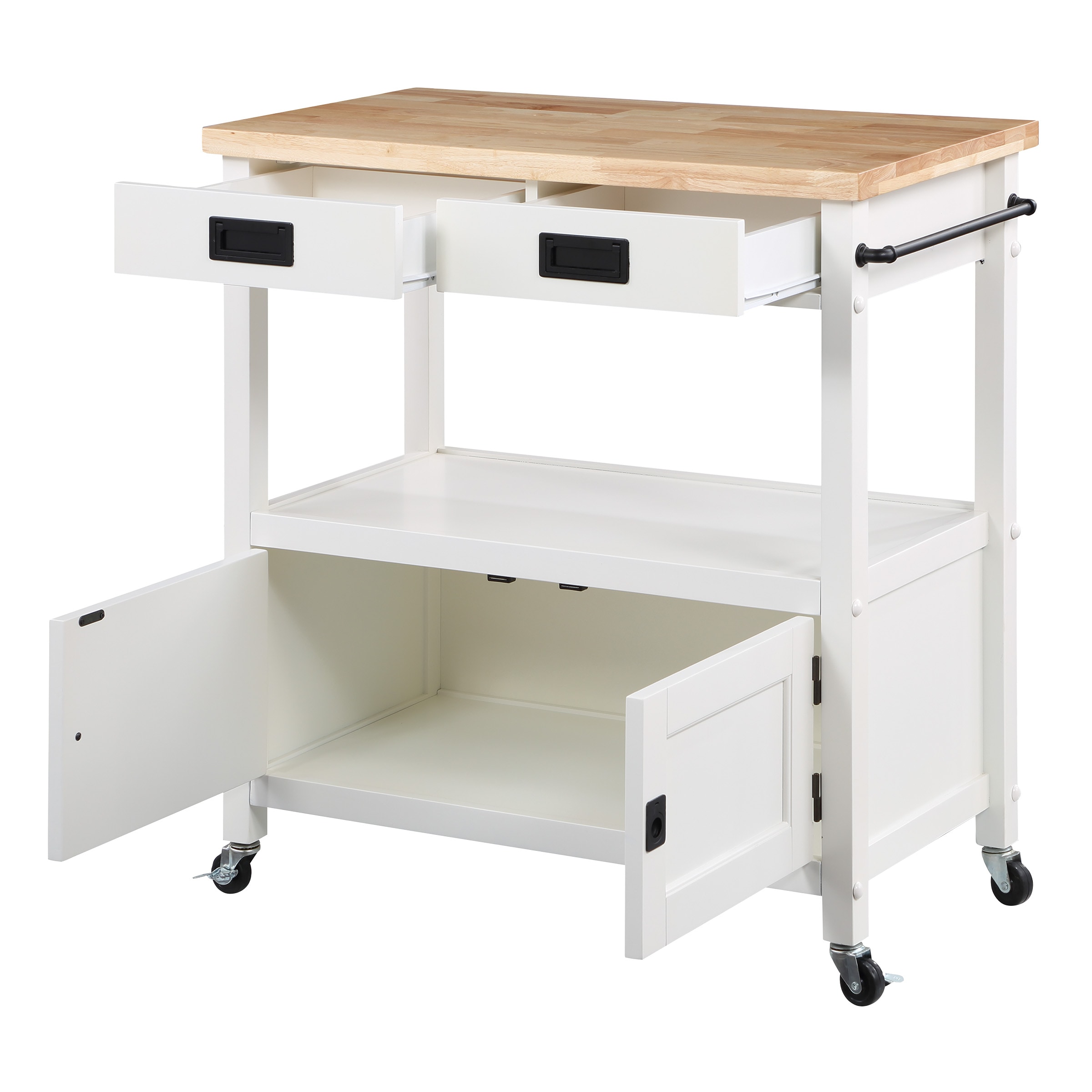 OSHOME White Wood Base with Wood Top Rolling Kitchen Cart (34.5-in x 17 ...