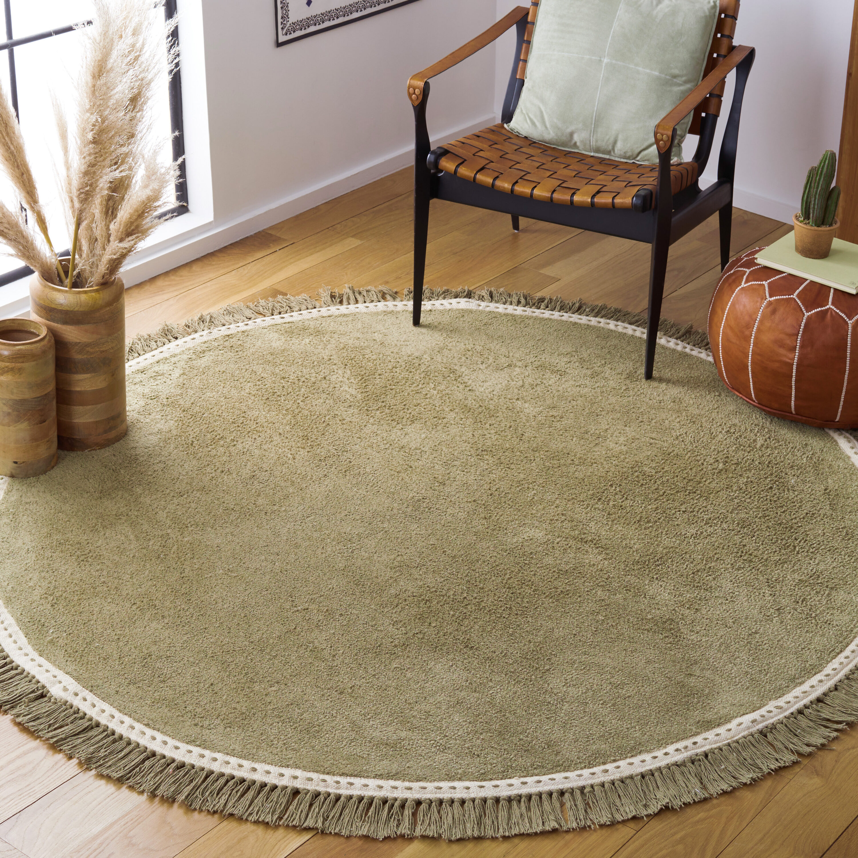  Easy Care 204 Green/Ivory Solid / Tonal 6ft x 6ft Round Rug