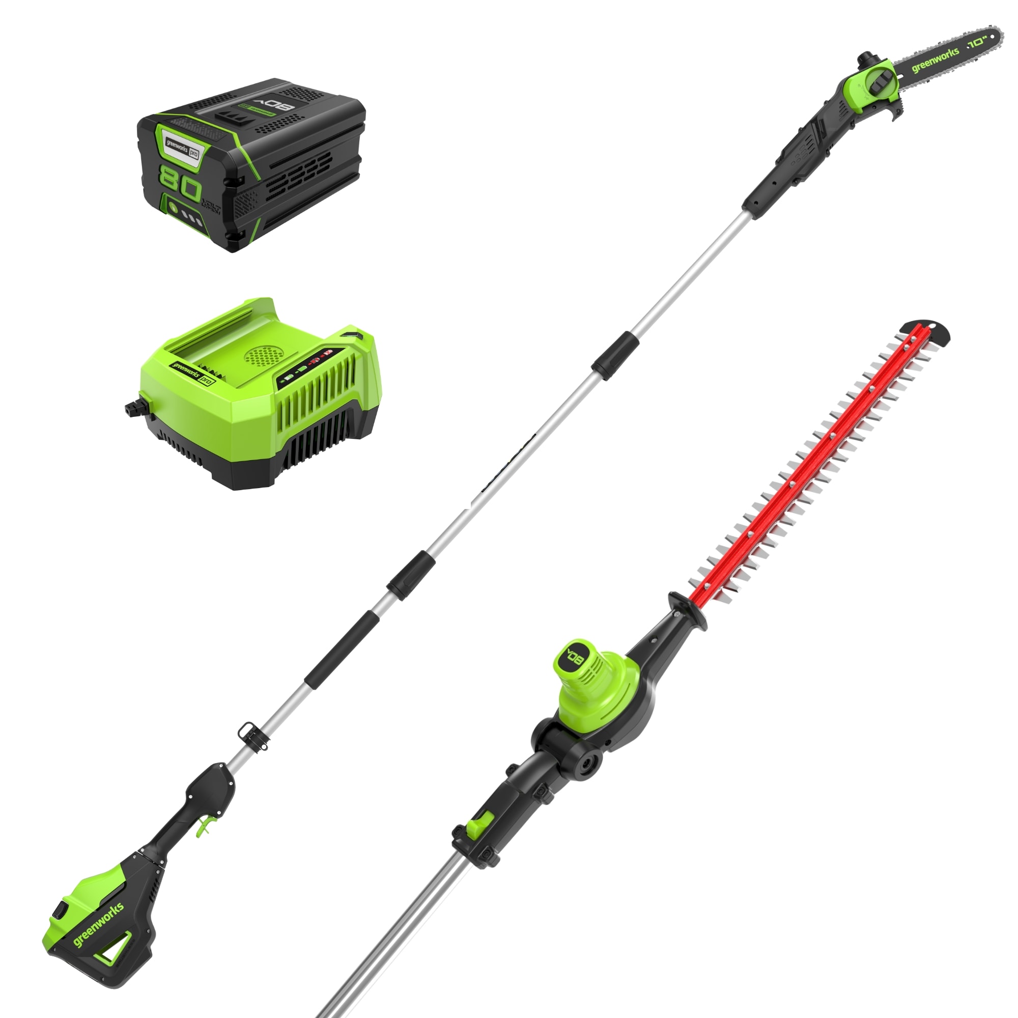 Greenworks 1313302 80-volt Cordless Battery Hedge Trimmer and and Pole Saw Combo Kit 2 Ah (Battery Included) (Charger Included)