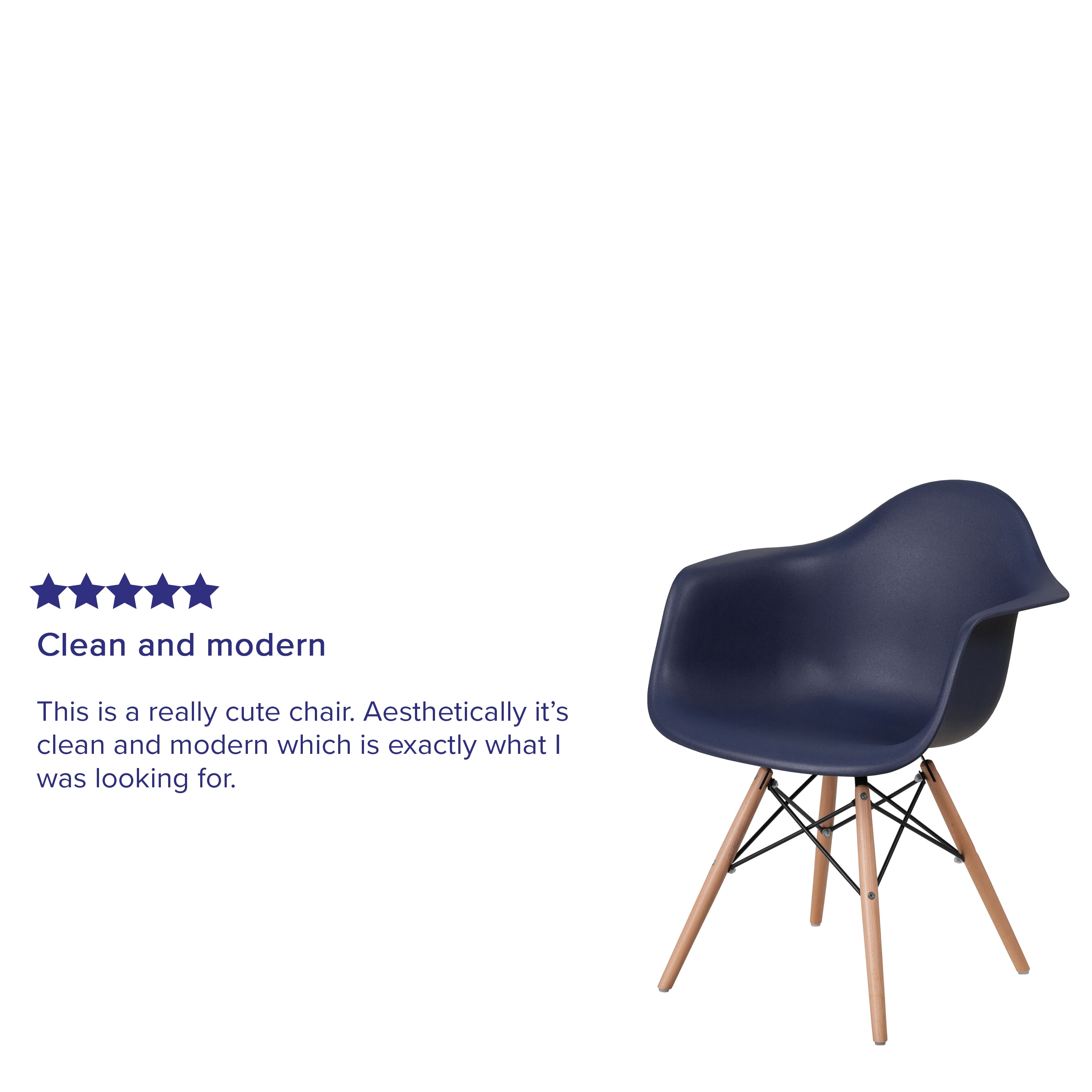 Navy Plastic Side Chair with Wooden Legs, Set of 2