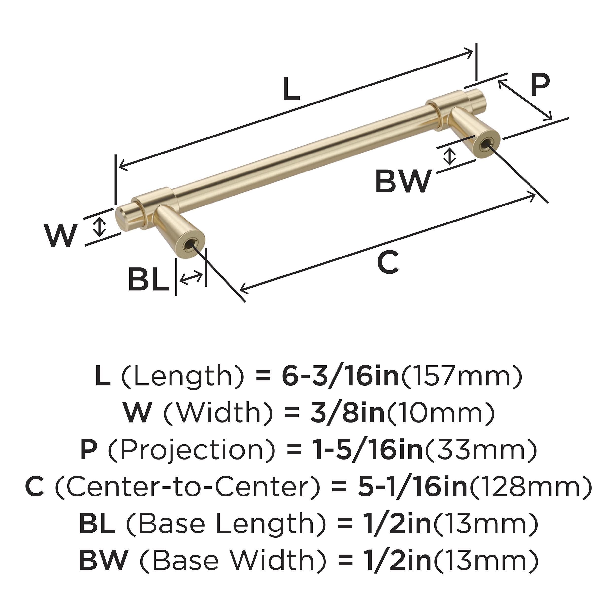 Golden Champagne Modern Industrial Bar Cabinet Pull with Mounting Hardware