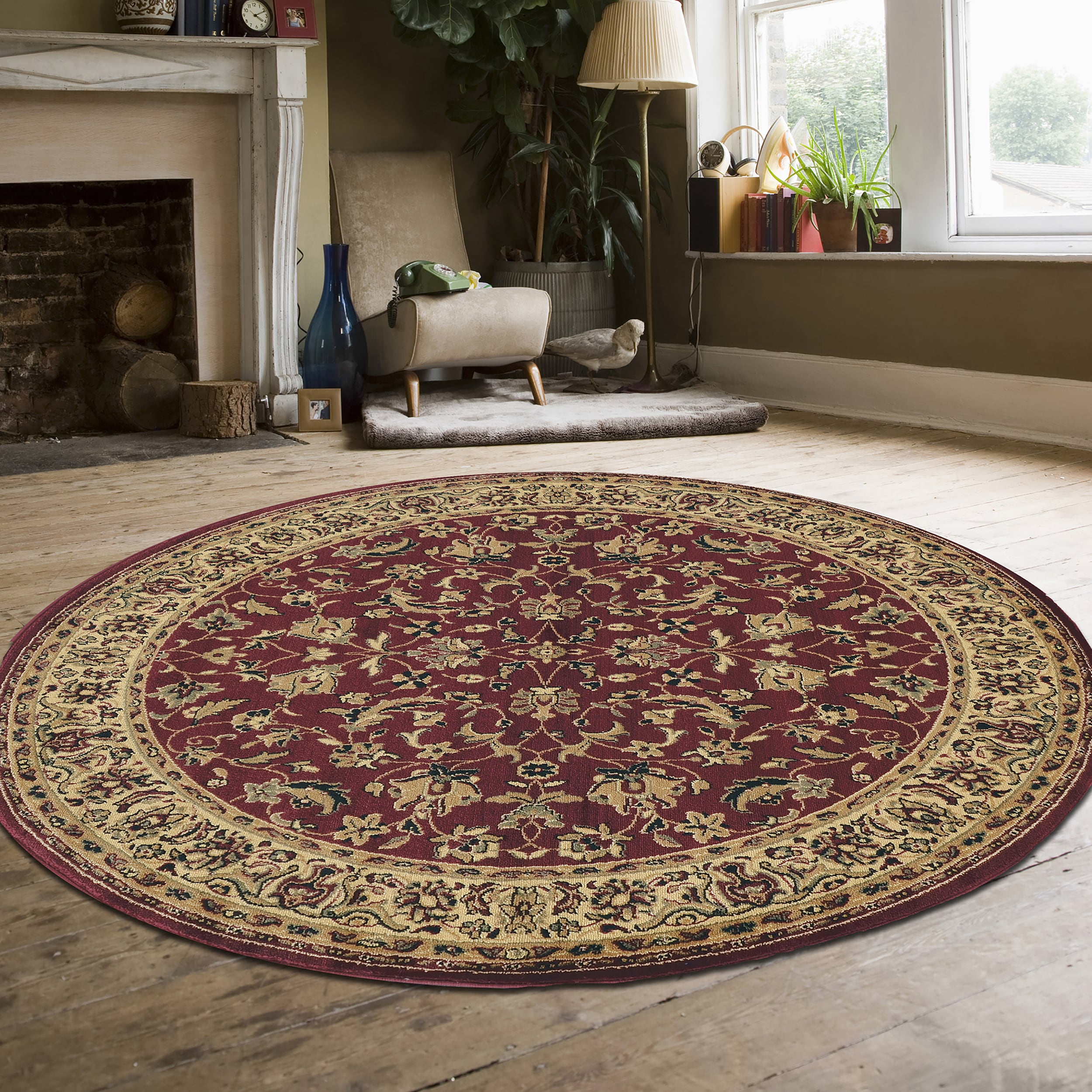 Radici USA 953/1316/BURGUNDY Castello 5 x 5 (ft) Polypropylene Burgundy Round Indoor Floral/Botanical Oriental Area rug