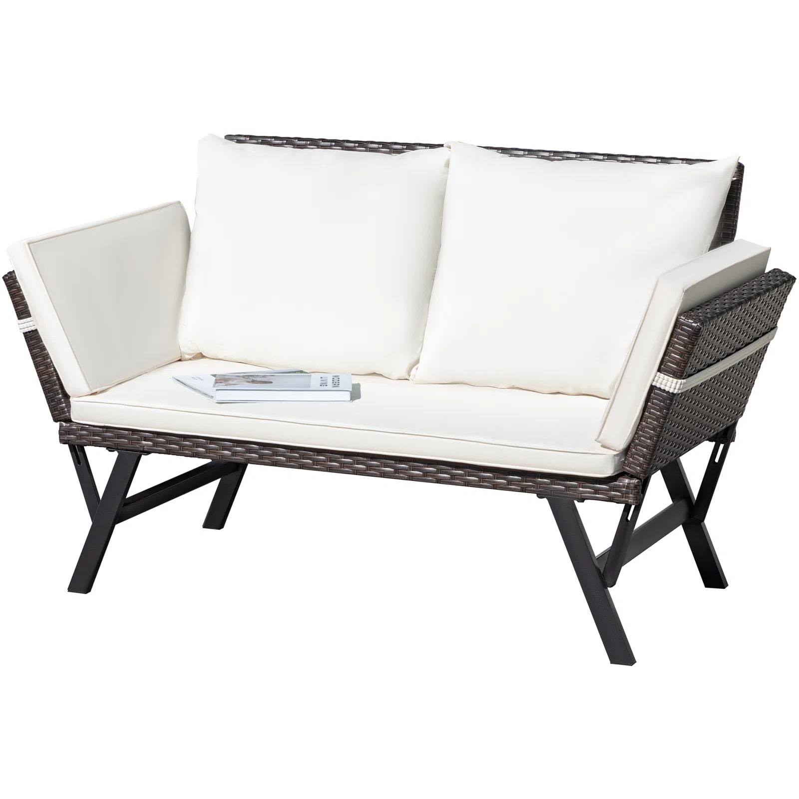 Vineego LS-LCRF22-0102-8BG 0102 70-Inches W x 32-Inches H White Wicker Steel Love seat Bench