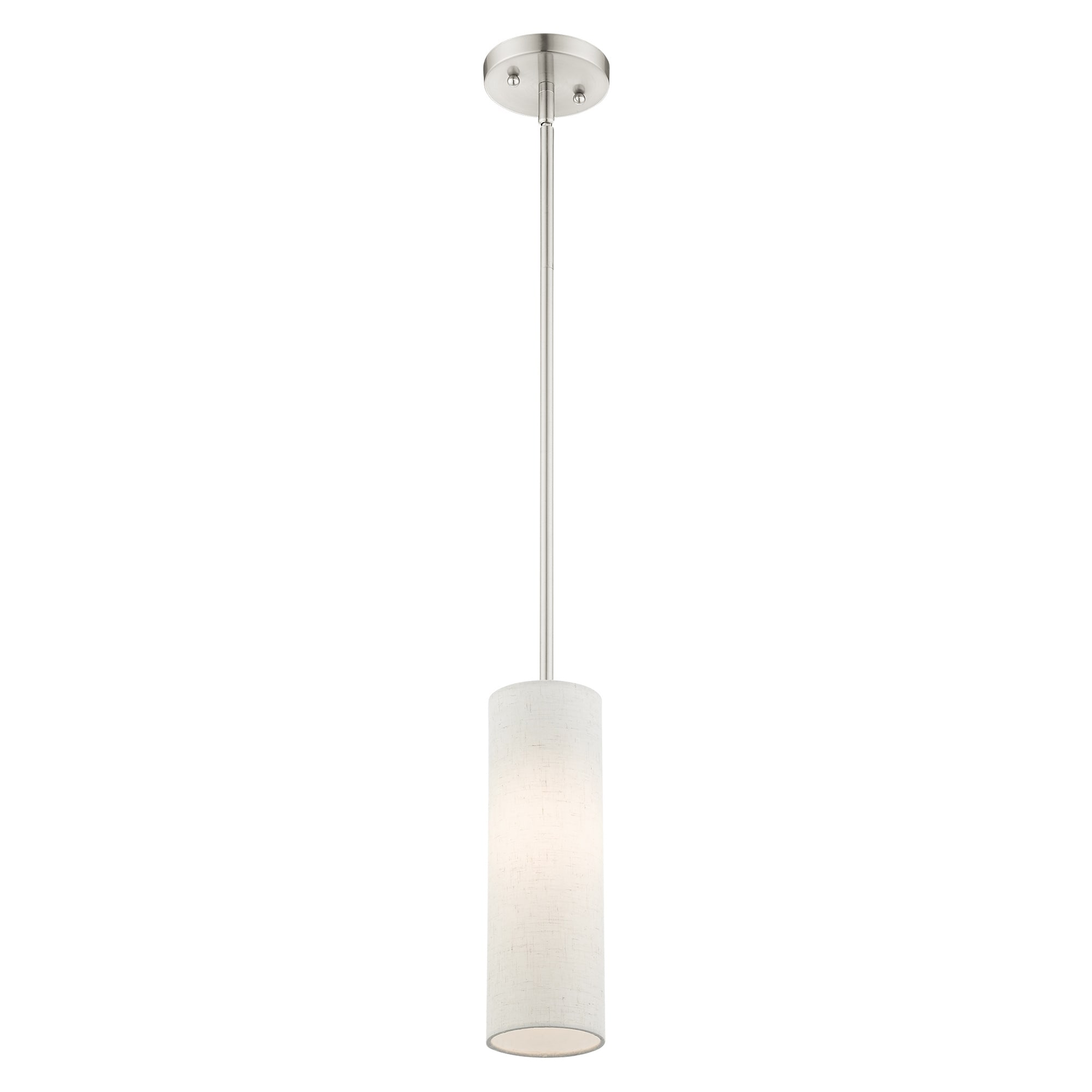 Contemporary Brushed Nickel Mini Pendant with Oatmeal Fabric Shade