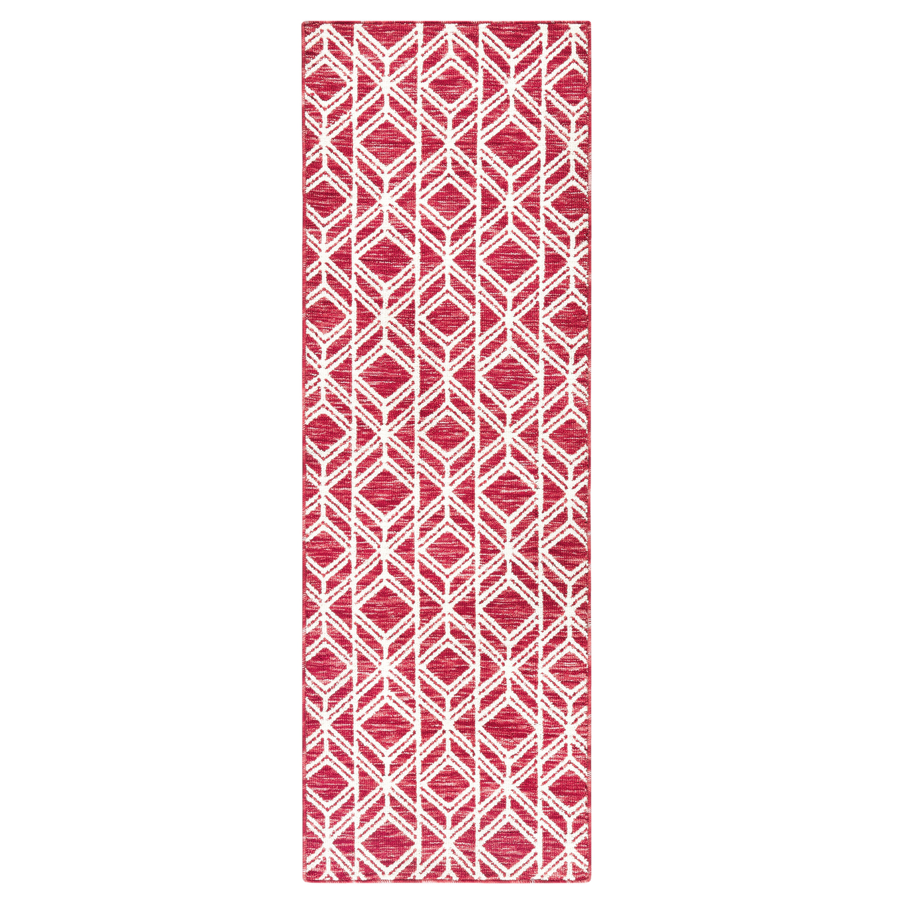 Walker Red and White Tufted Synthetic Runner Rug 24" x 72"