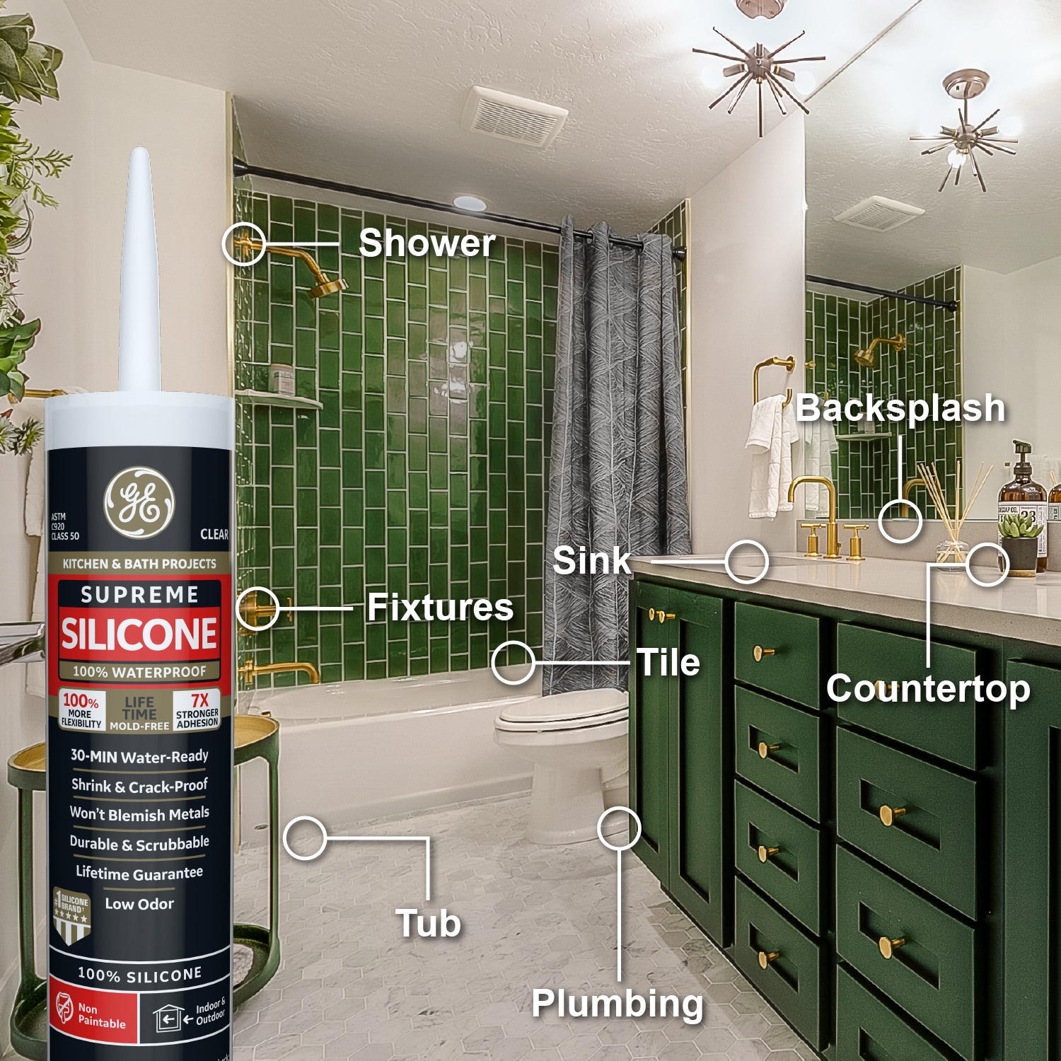 GE Supreme Silicone Kitchen and Bath, Tub and Tile 10.1-oz Clear Silicone  Caulk