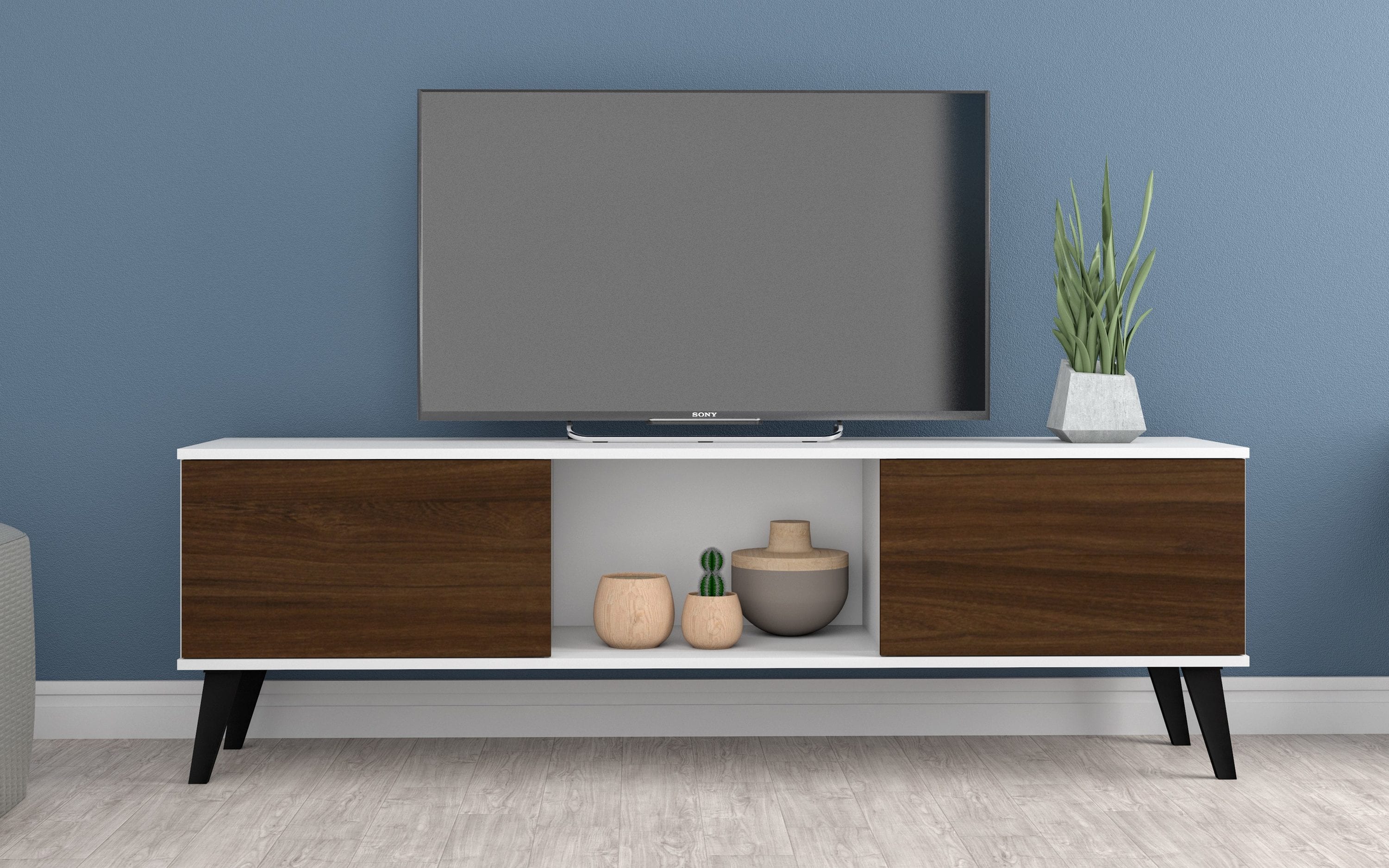 Manhattan Comfort 175AMC188 Doyers Modern/Contemporary White and Nut Brown TV stand ( Accommodates TVs up to 60-in )