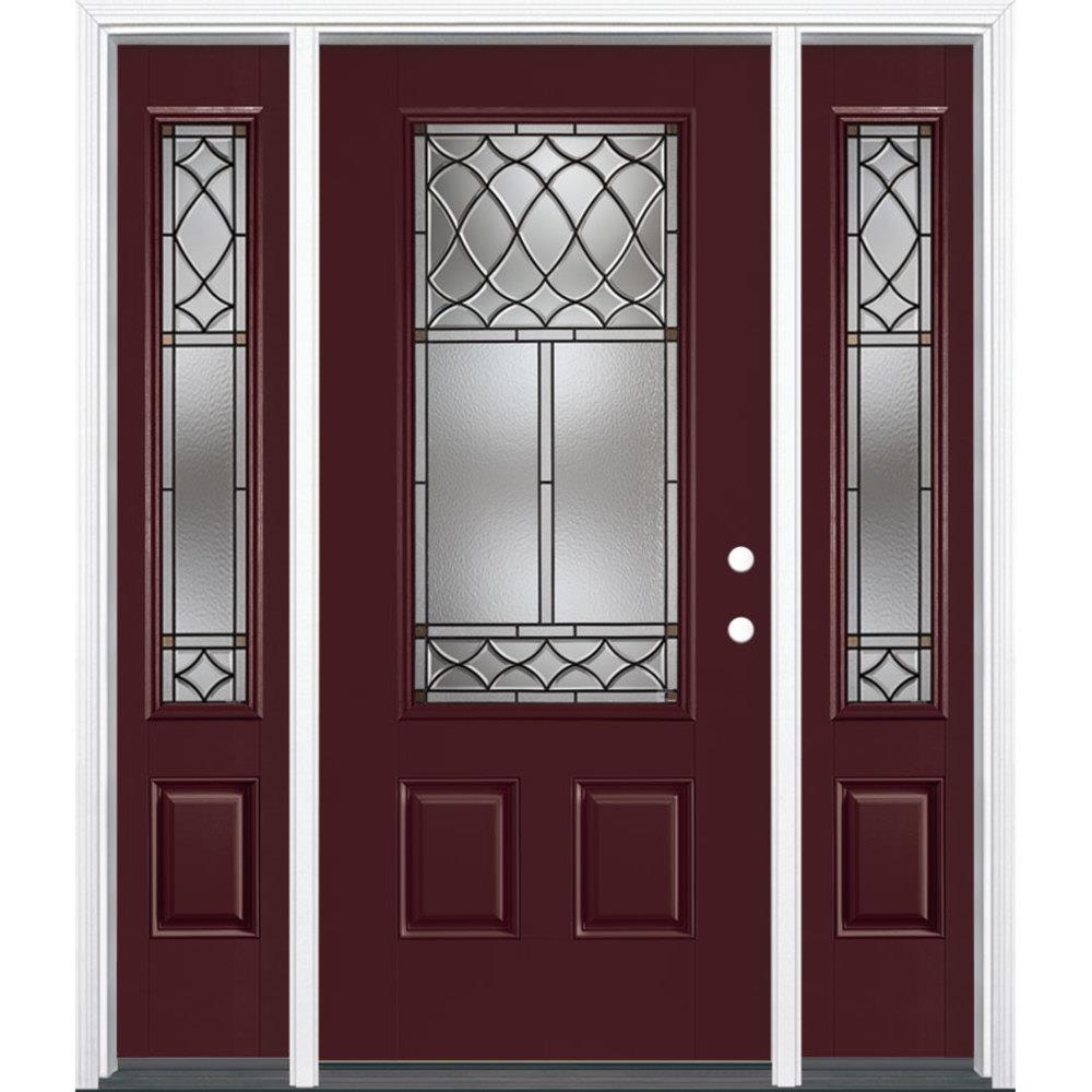 Masonite 825927 Sheldon 64-in x 80-in Fiberglass 3/4 Lite Left-Hand Inswing Currant Painted Single Front Door with Sidelights with Brickmould Insulating Core