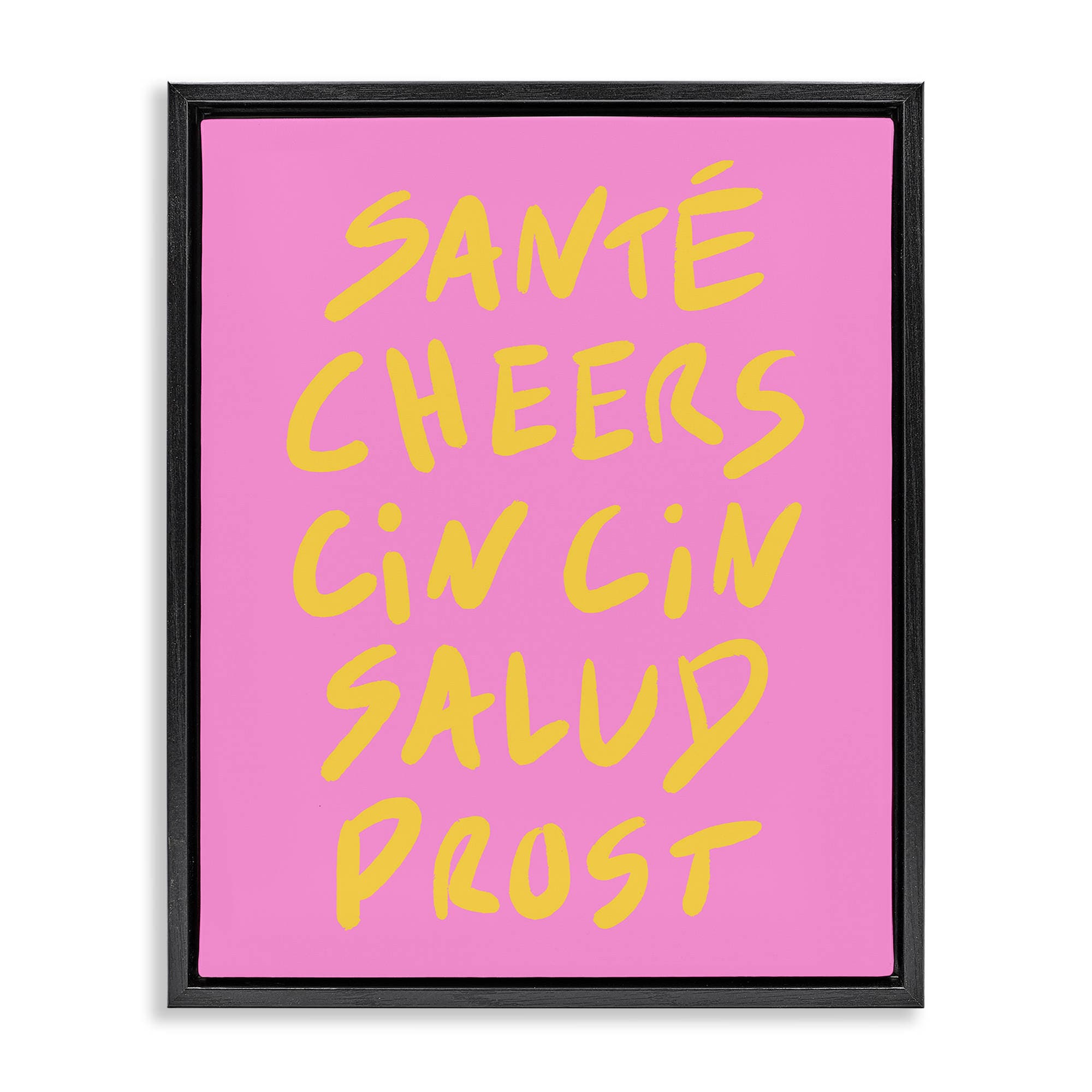 Stupell Industries BS-936-FFB-24X30 Multilingual Cheers on Pink Floating Frame design by House of Lulu