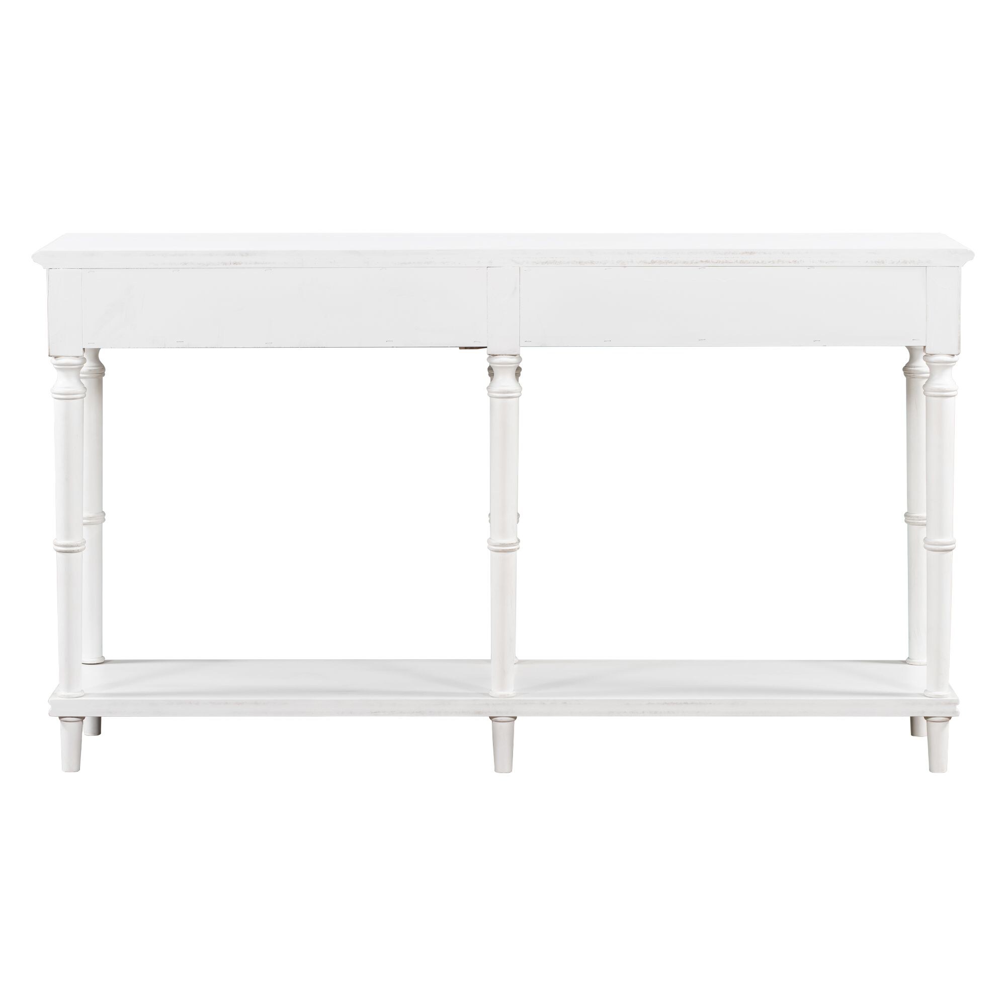 Yiekholo Contemporary White Console Table With 4 Drawers And Bottom Shelf Rubberwood