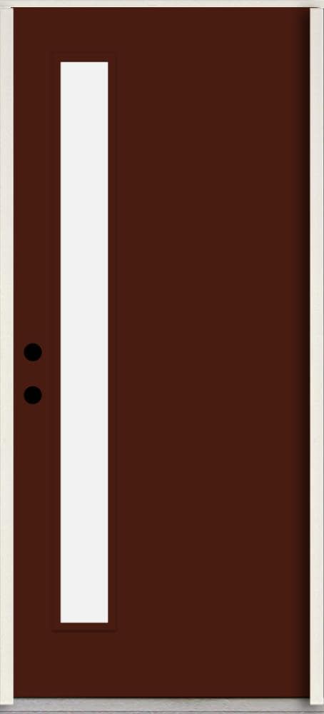 RELIABILT LO1065075 Spotlights 32-in x 80-in x 4-5/8-in Fiberglass 1/4 lite Right-hand inswing Currant Paint Painted Prehung Front Door Insulating core