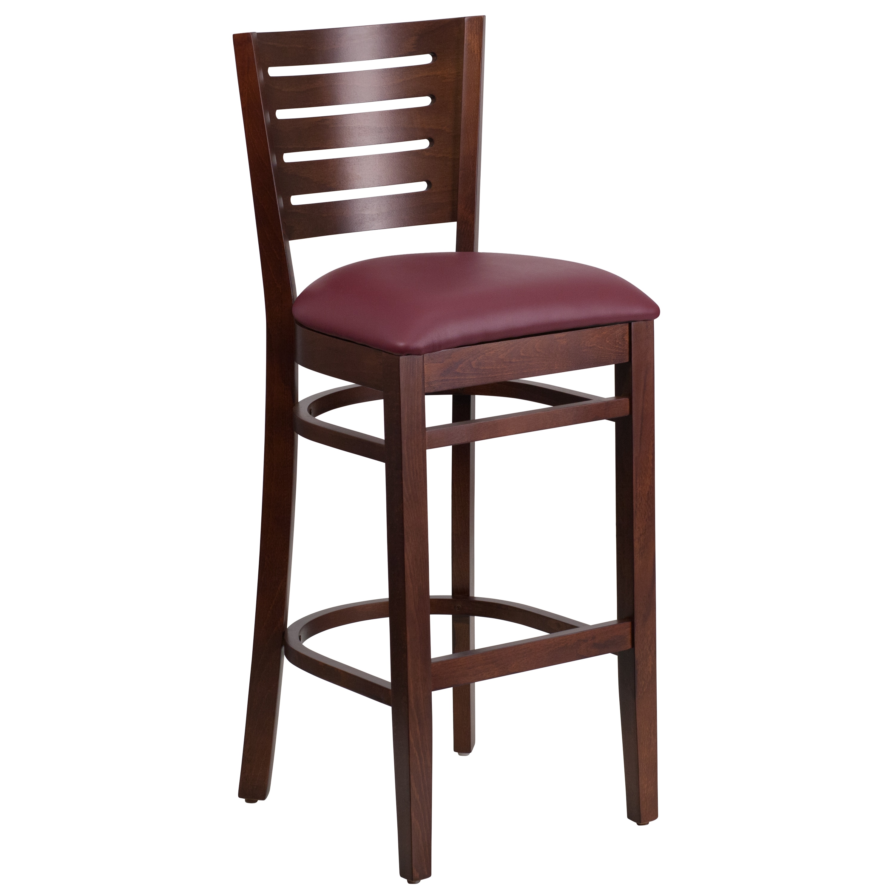Flash Furniture 847254083829 Darby Series Burgundy Vinyl Seat/Walnut Wood Frame 31.5-in H Bar height Square seat Upholstered Wood Bar Stool and Back