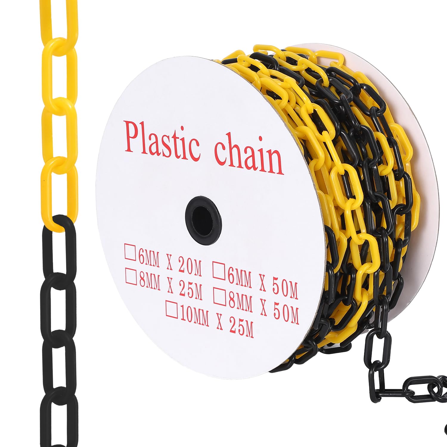 Garvee 240ft Plastic Safety Barrier Chain with 50 S Hooks UV Resistant Crowd Control Chain for Parking Lots and Industrial Safety Fencing Yellow and Black