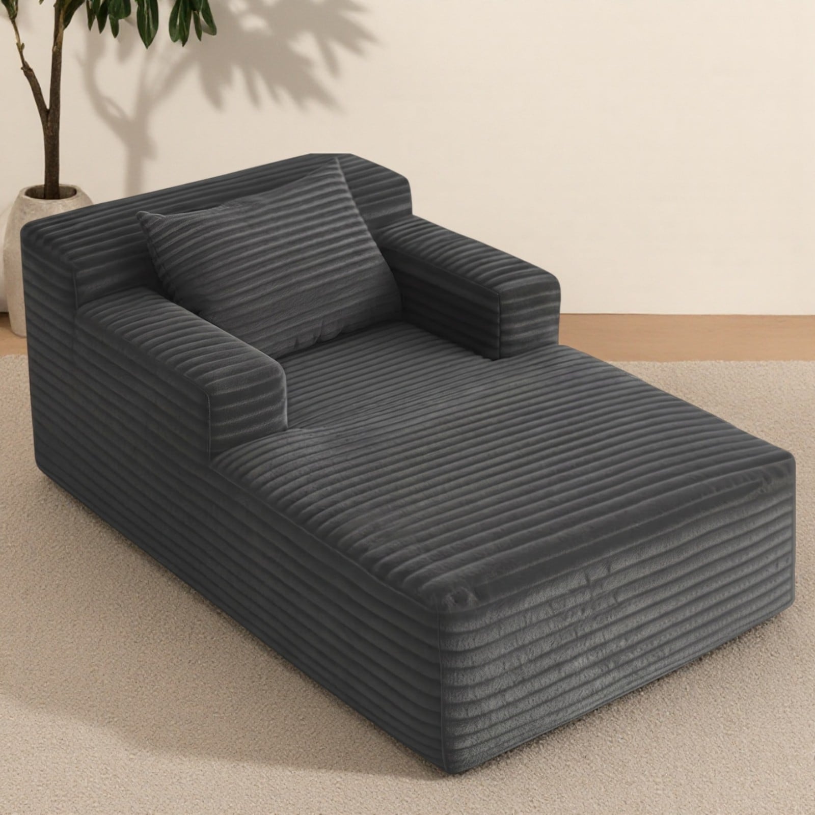 GlasFlength  Kids Chaise Lounge Indoor Oversized Chaise Lounge Chair with Throw Pillows and Armrests Corduroy Upholstered Sofa Bed Lazy Chair Bed Sleeper Chair for Living Room Apartment Dark Gray