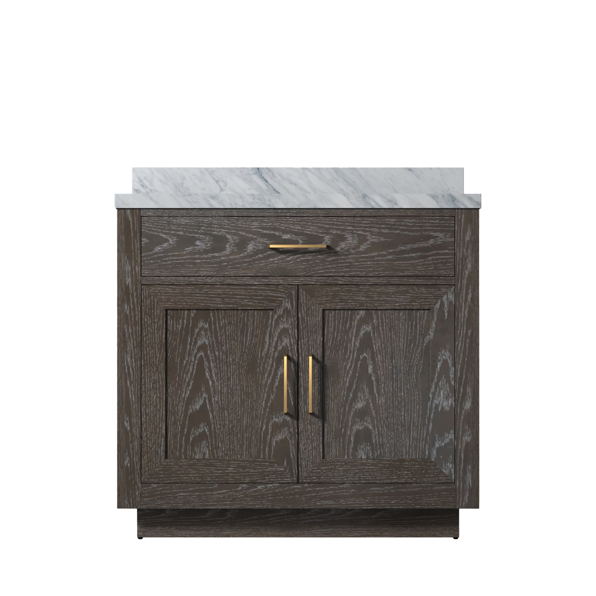 Lexora LVGI36SK100 Gilroy 36-in Brown Oak Single Sink Bathroom Vanity with White Carrara Marble Top
