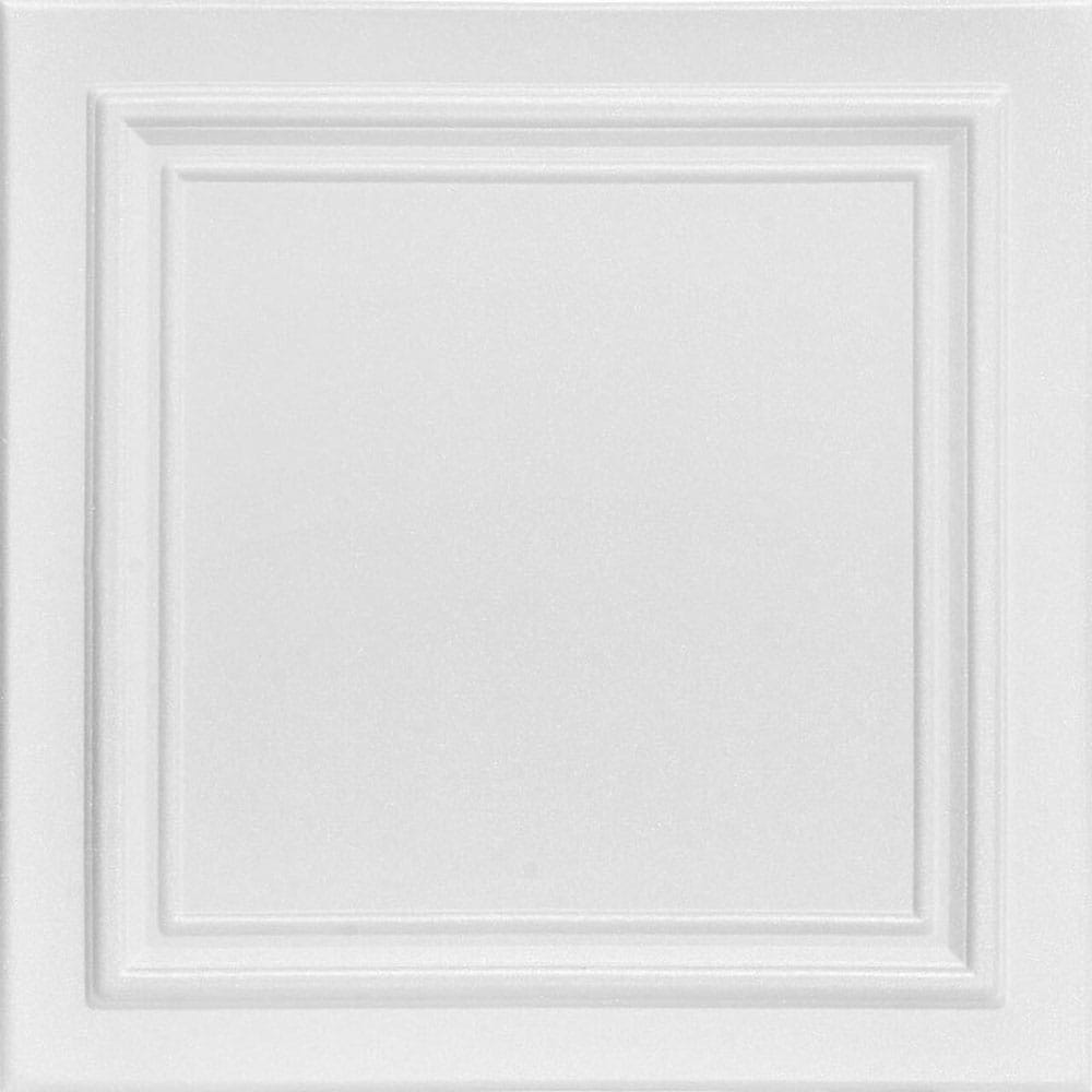 A La Maison Ceilings R24 Line Art Foam Glue-up Ceiling Tile, Pack of 8, Plain White