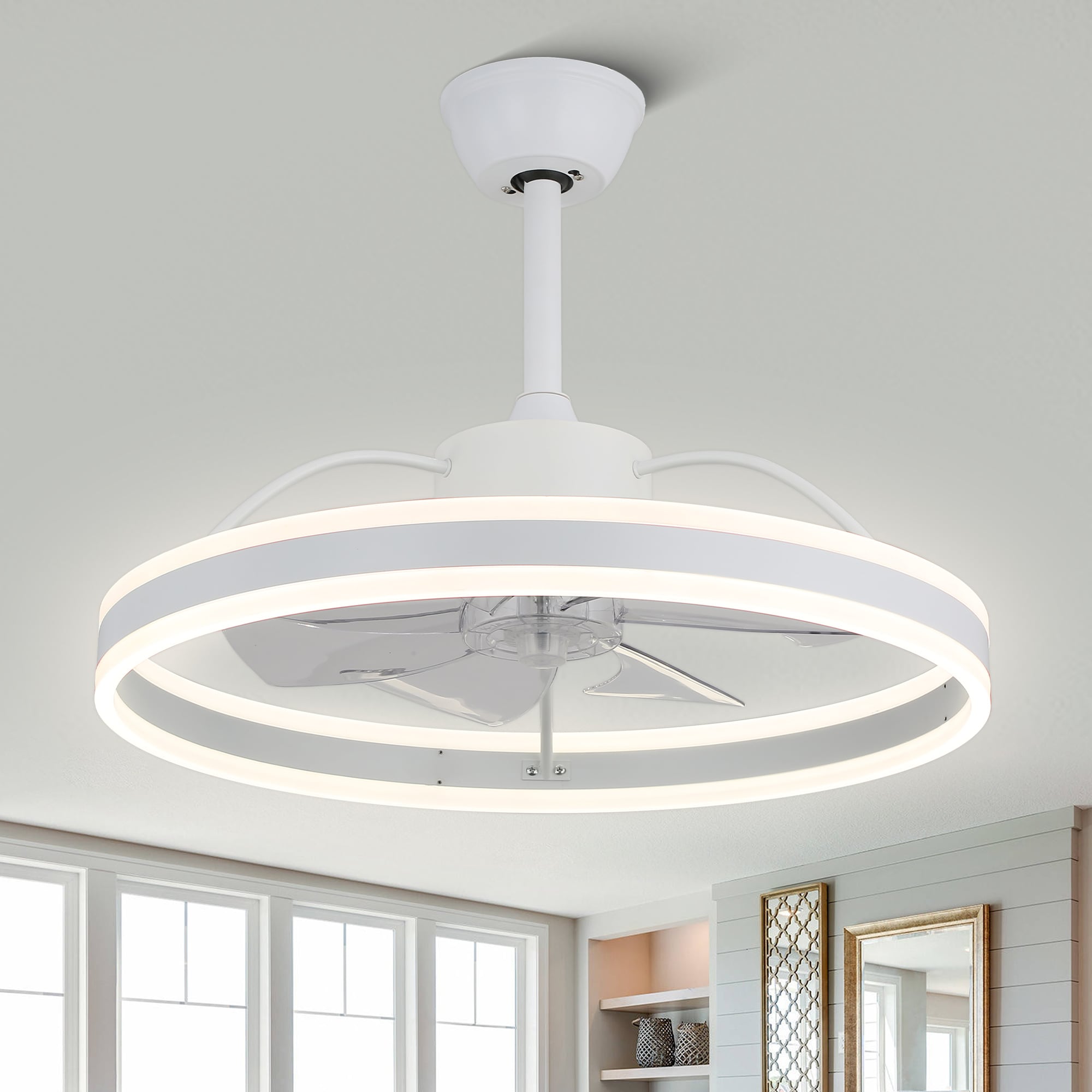 Bella Depot DCFSD2402-W Nimbella 24-in Color-Changing Integrated LED White with Clear Blades Bladeless Ceiling Fan With Light - Remote Included ( 7 -Blade )