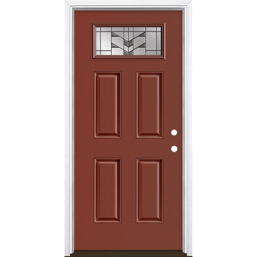 Masonite 3420483 Frontier 36-in x 80-in x 4-9/16-in Fiberglass 1/4 lite Left-hand inswing Foxtail Painted Prehung Front Door with Brickmould Insulating core