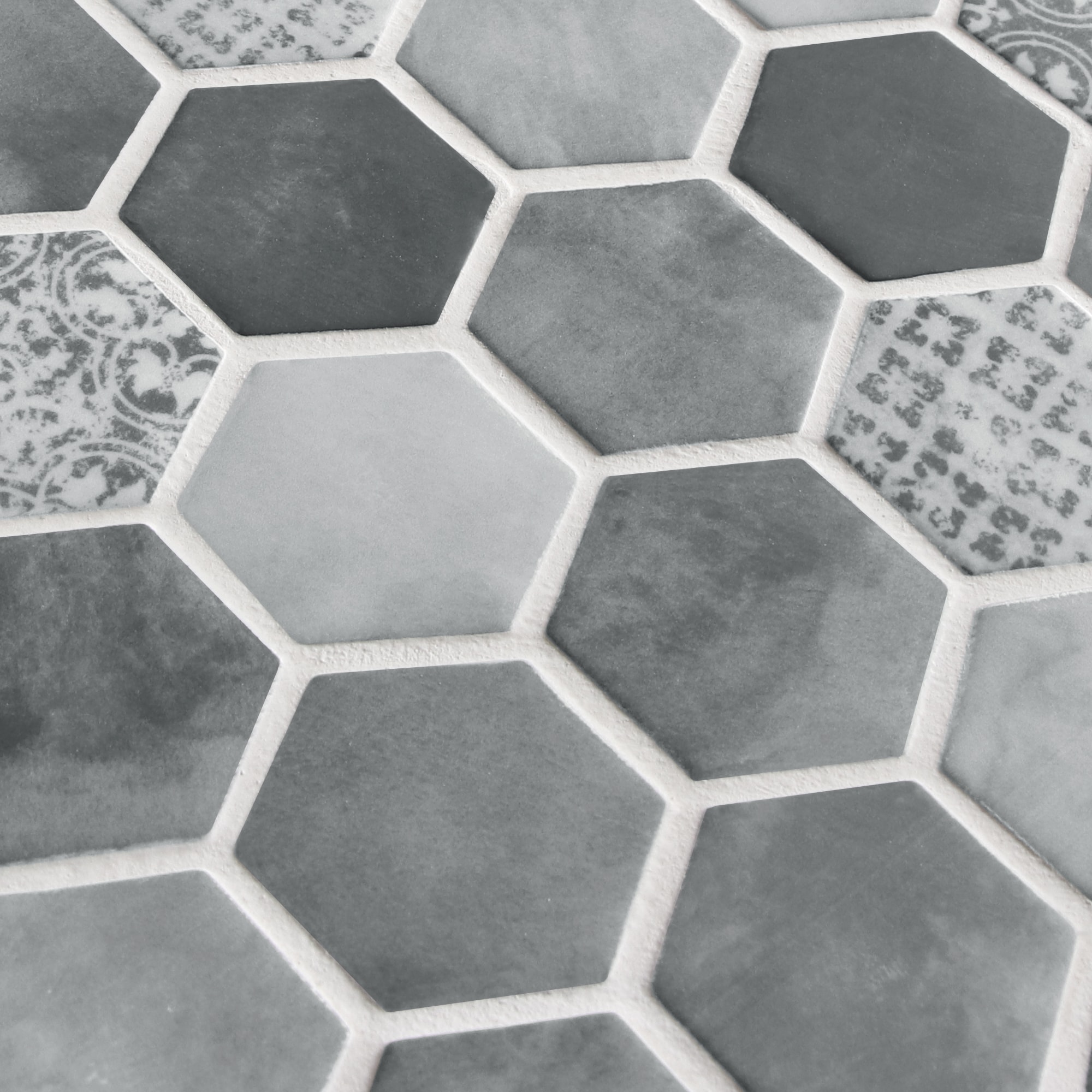 Gray Hexagon Recycled Glass Mosaic Wall and Floor Tile