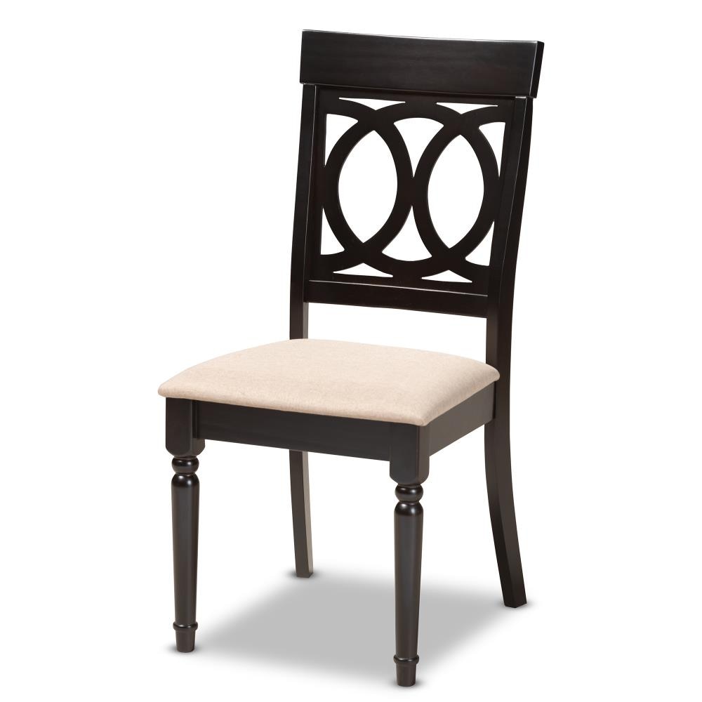 Lucie Espresso Brown 5-Piece Oak Dining Set with Sand Fabric Chairs