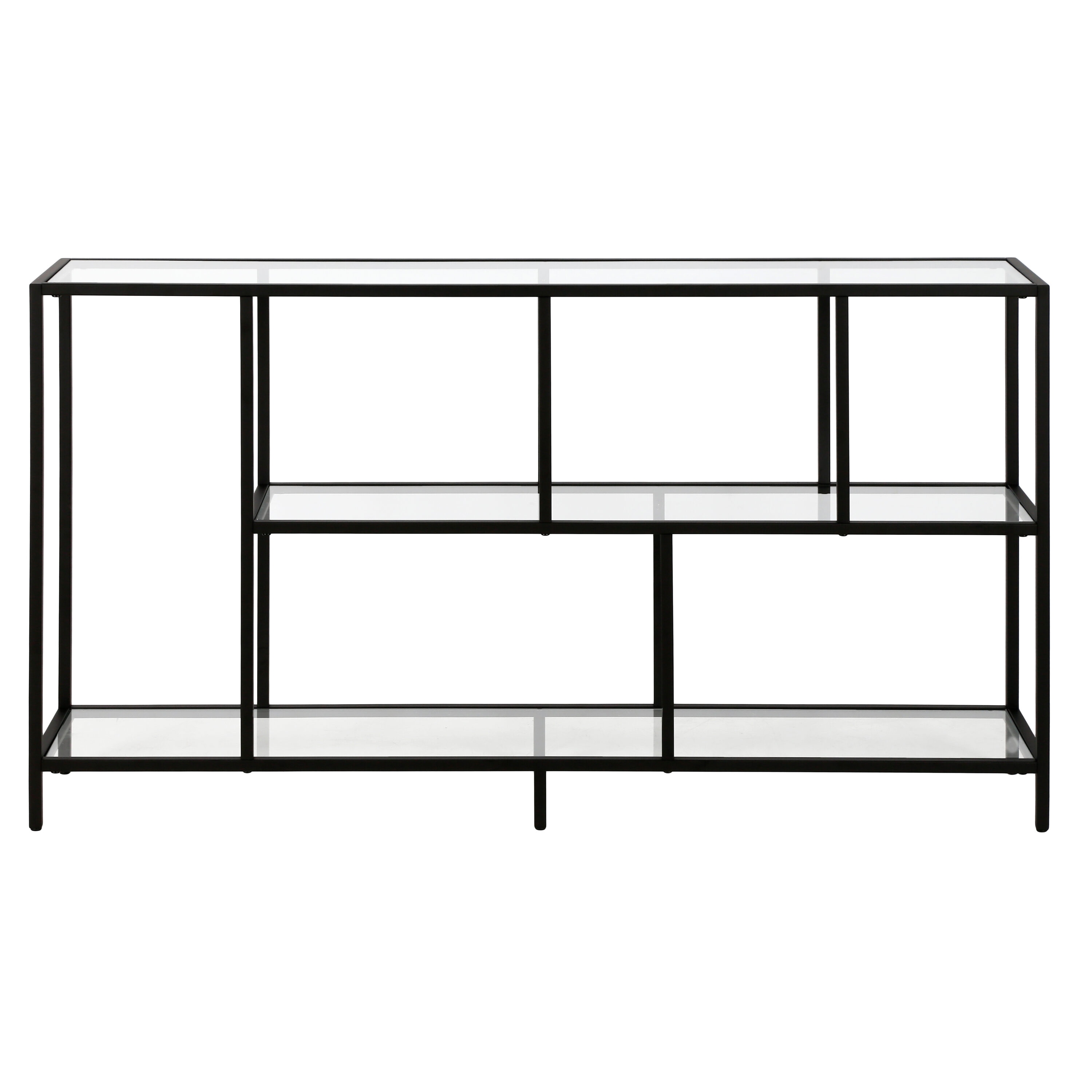 Modern Blackened Bronze 52" Console Table with Glass Shelves