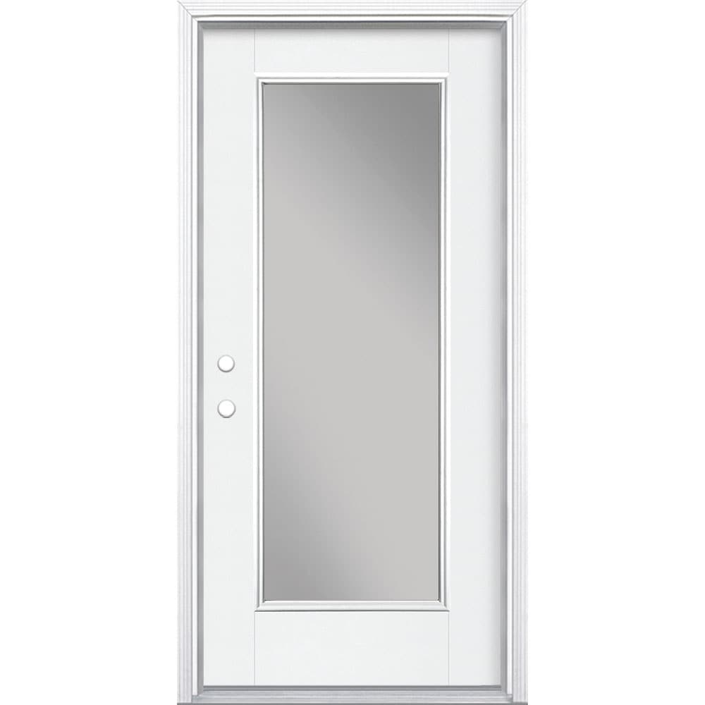 Masonite 36-in x 80-in Fiberglass Full Lite Right-Hand Inswing Arctic White Painted Prehung Single Front Door with Brickmould Insulating Core -  1218682
