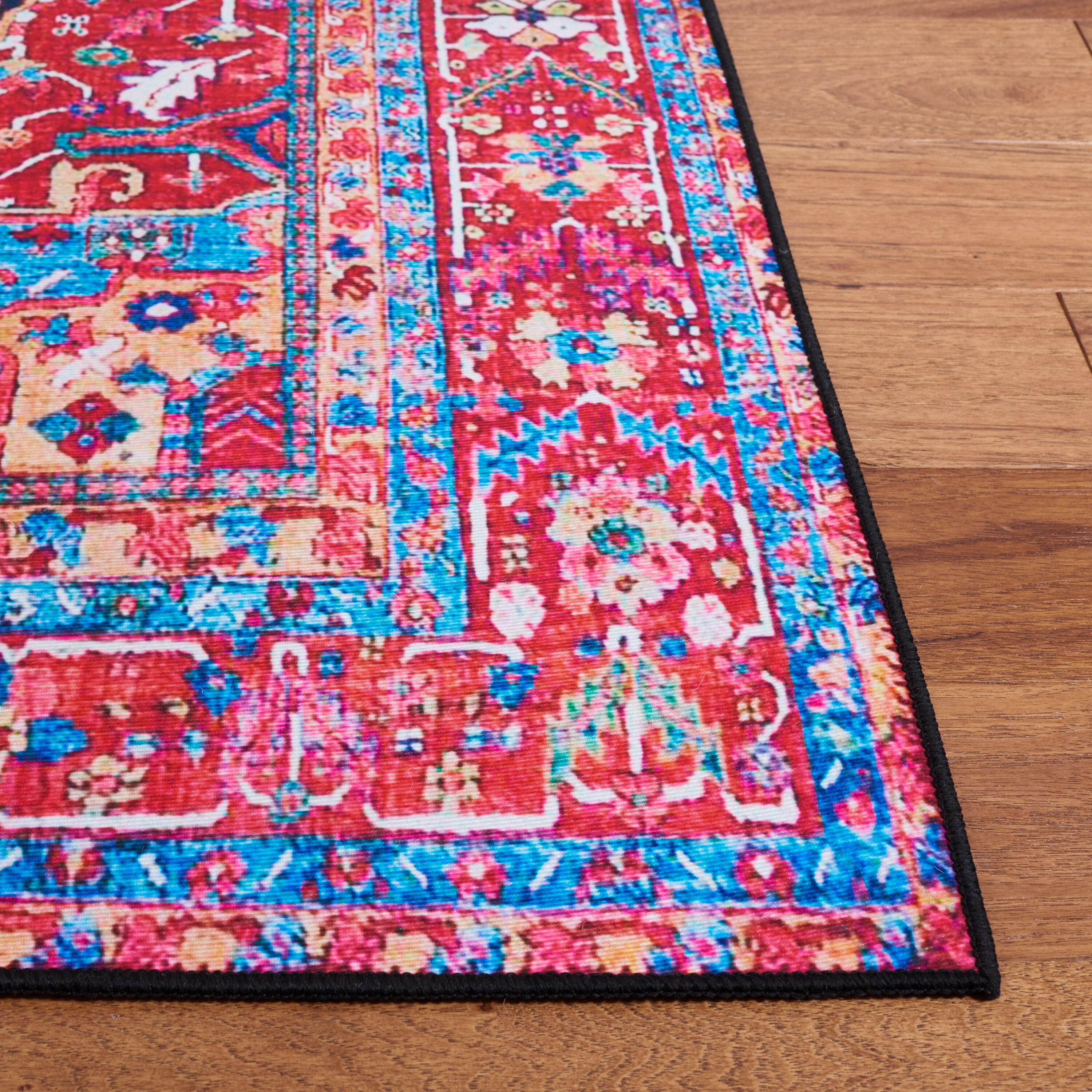 Elegant Red Synthetic 36" Rectangular Easy-Care Rug