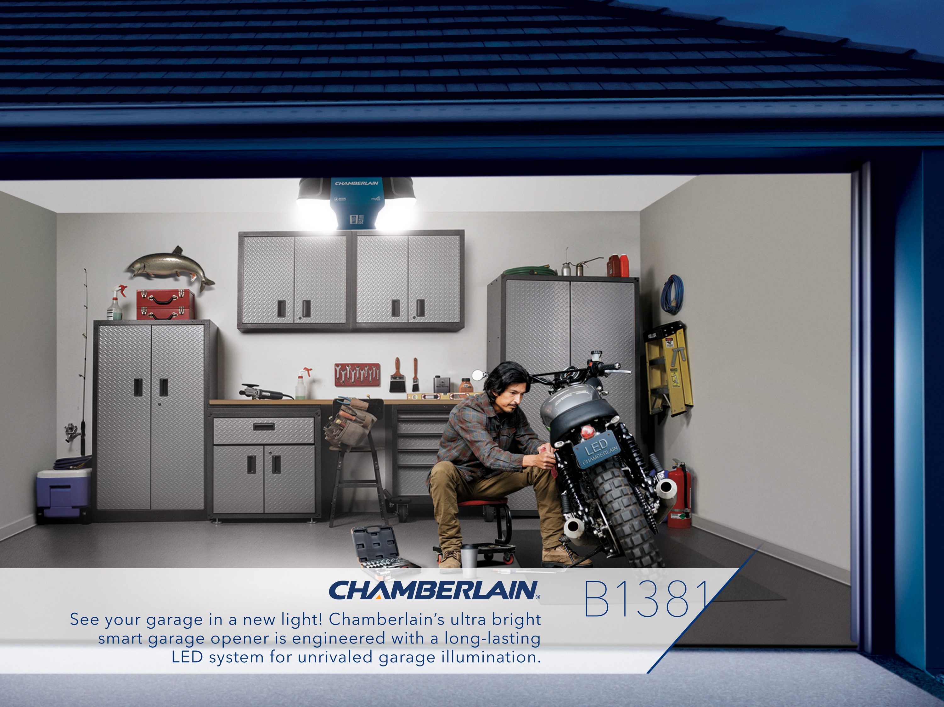 Chamberlain 1.25-HP Myq corner to corner lighting Smart Belt Drive Garage  Door Opener Works with Myq Wi-fi Compatibility Battery Back-up LED Light at 