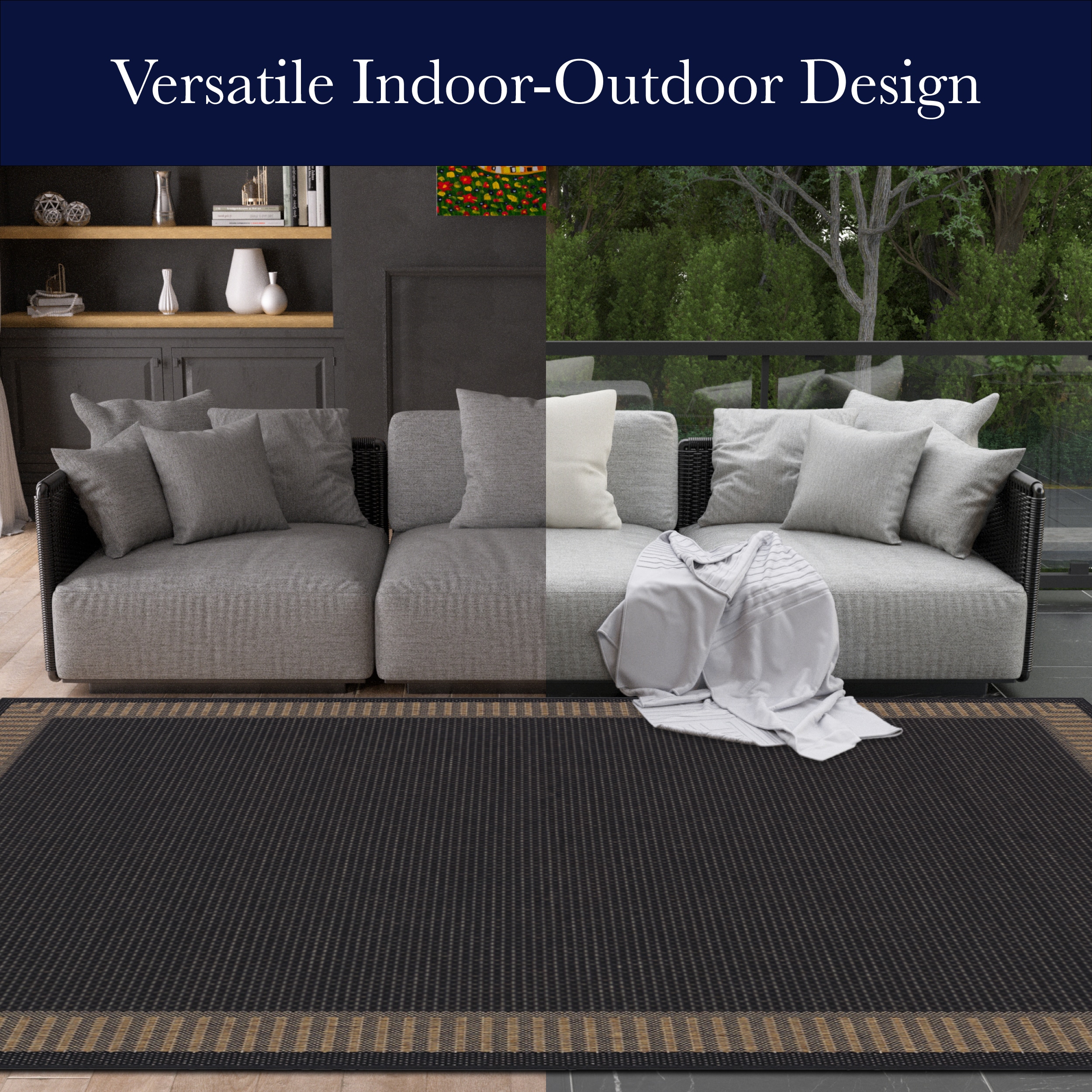 Couristan Recife 8 x 8 (ft) Flatweave Black-Brown Round Indoor/Outdoor ...