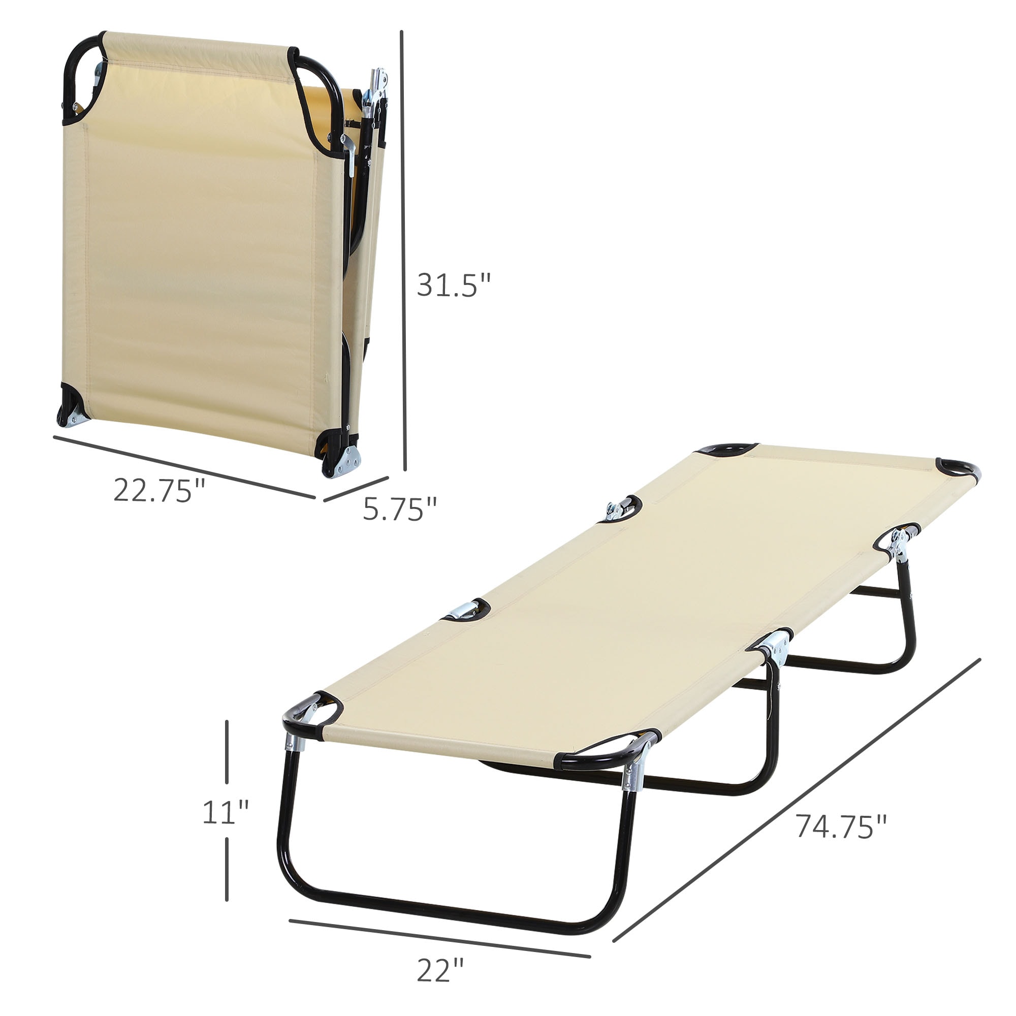 Beige Foldable Outdoor Chaise Lounge Chair with Steel Frame