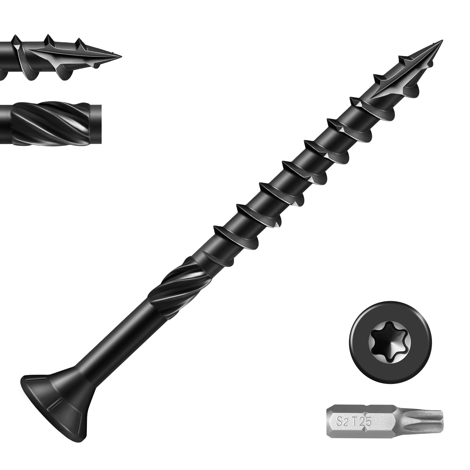KHKFY  Deck Screws 1-1/2 Inch Exterior Wood Screws Heavy Duty Outdoor Torx Drive Head Black Rust Resistant Epoxy Coated for Timber Fence T25