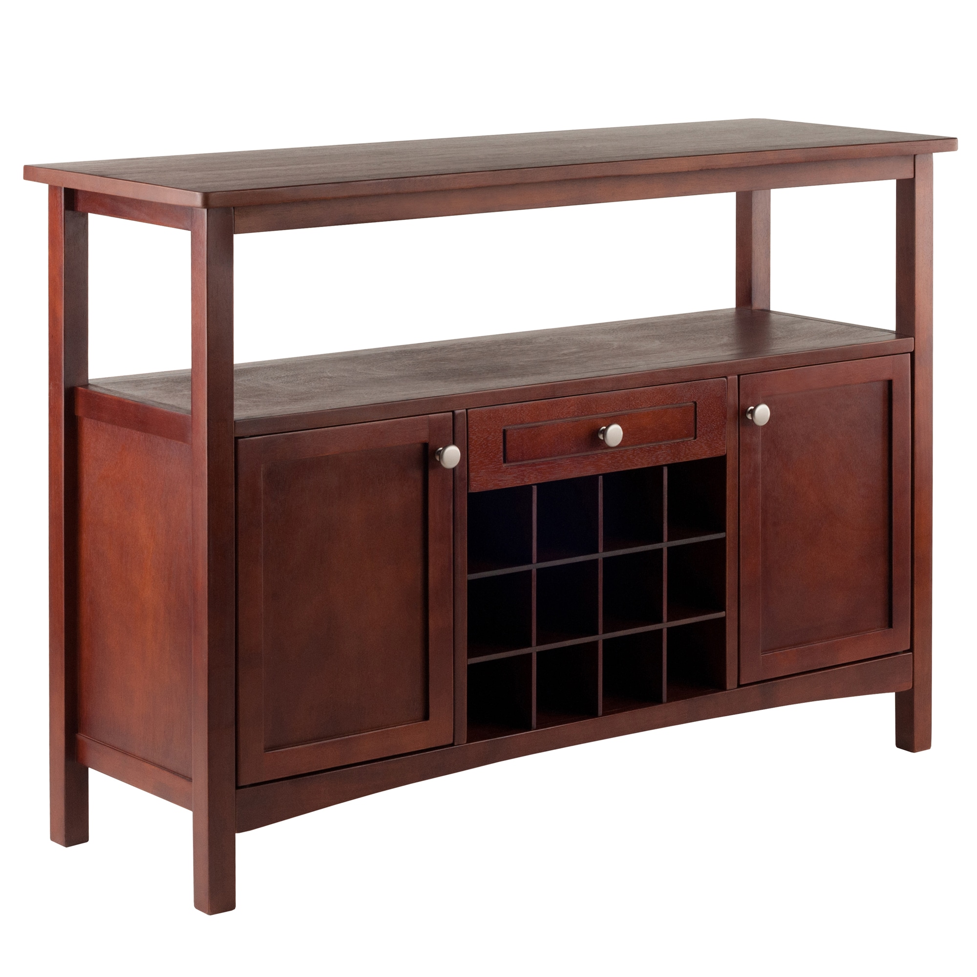 Winsome Wood 94745 Colby Transitional Walnut Wood Beechwood Sideboard with Wine Storage