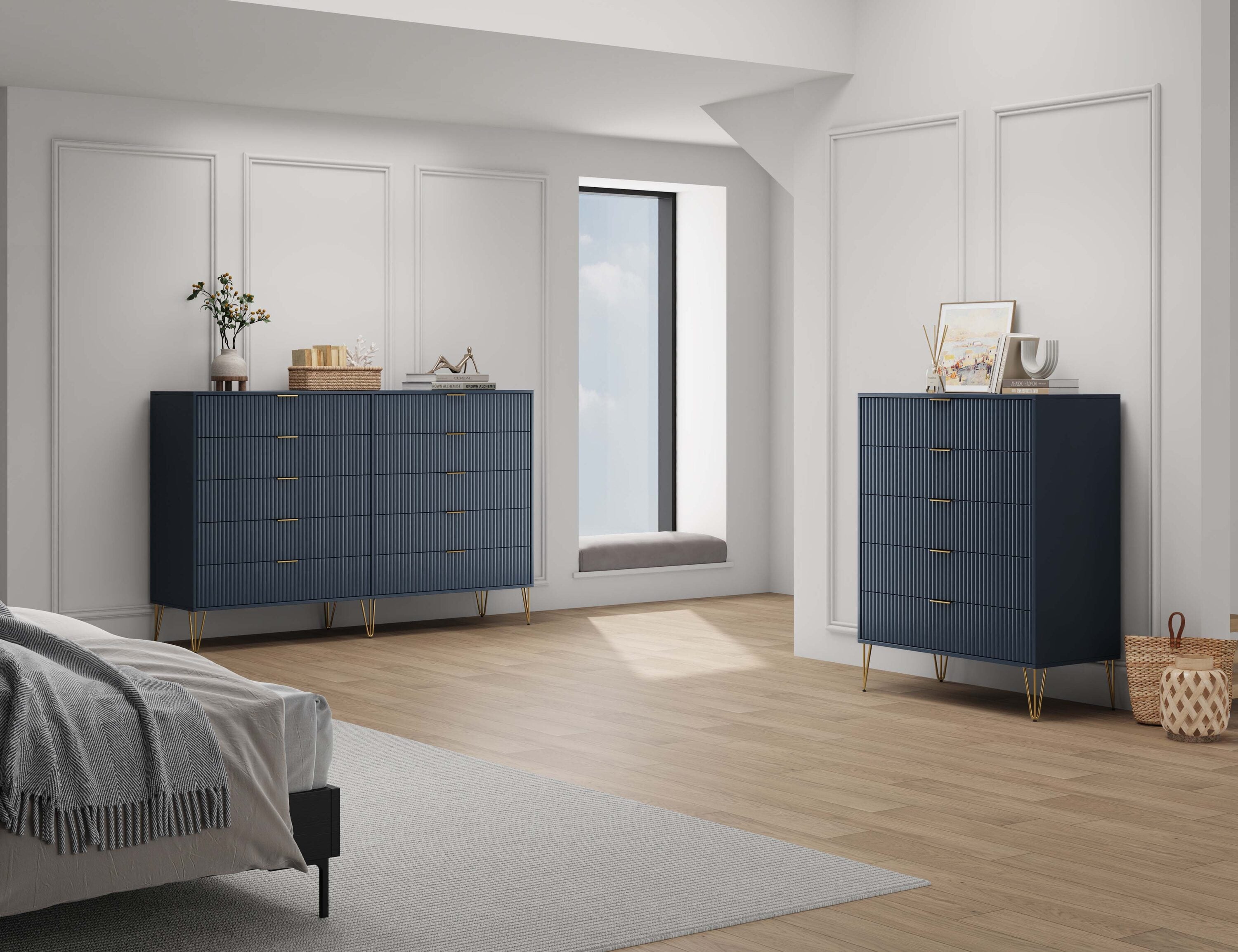Manhattan Comfort 2-DB04-MB Midnight Blue 15 -Drawer Standard dresser