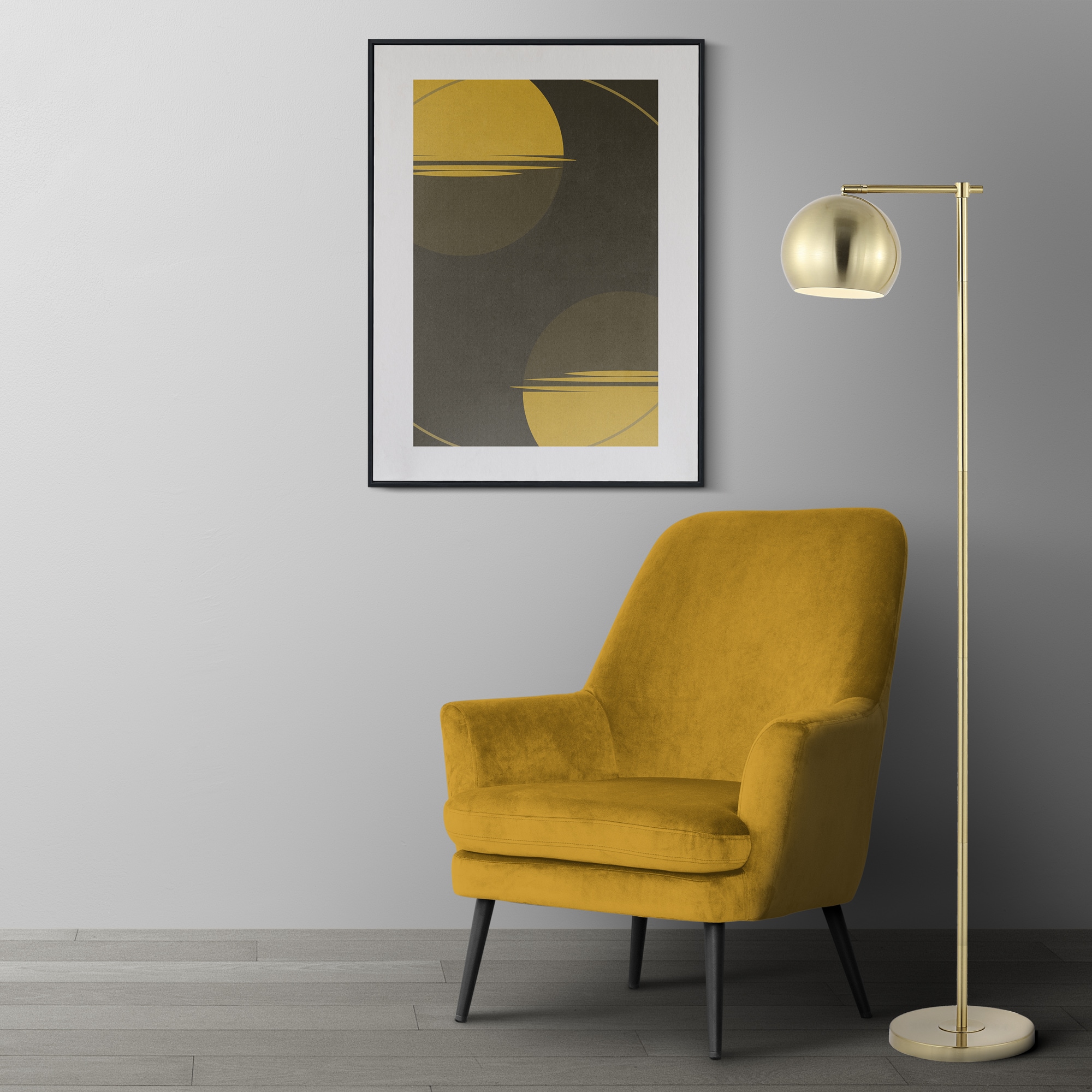 Eva 58.5" Satin Gold Metal Arc Floor Lamp with Dimmable LED